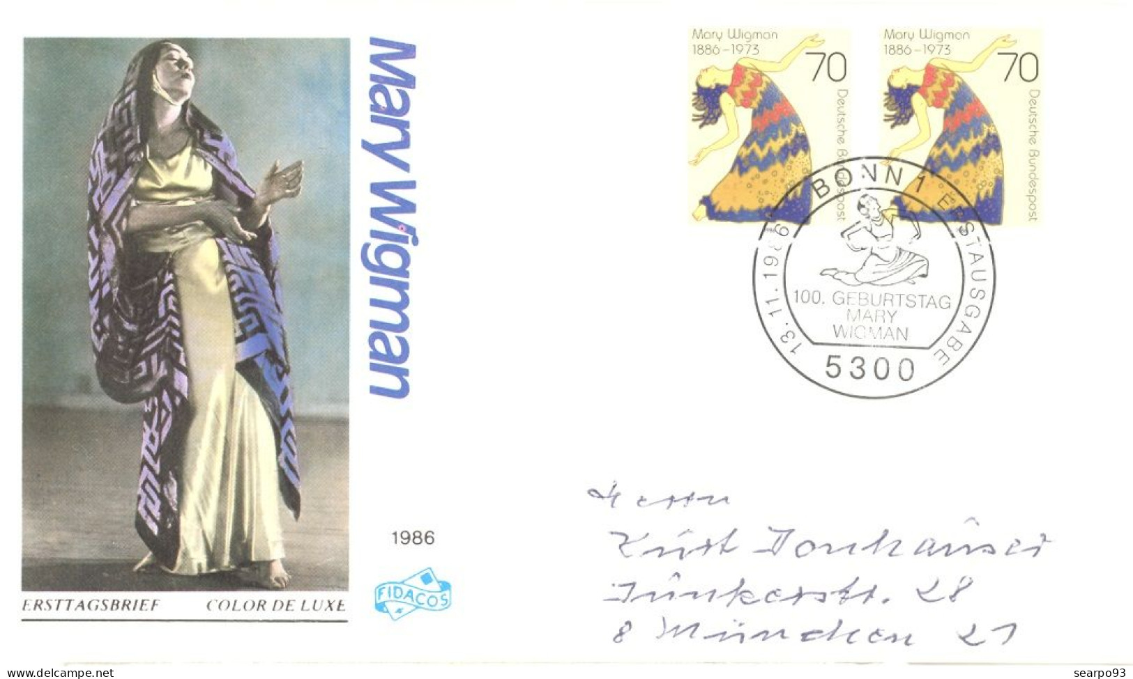 GERMANY. FDC. 100th ANNIV. MARY WIGMAN. DANCER. 1986 - 1981-1990