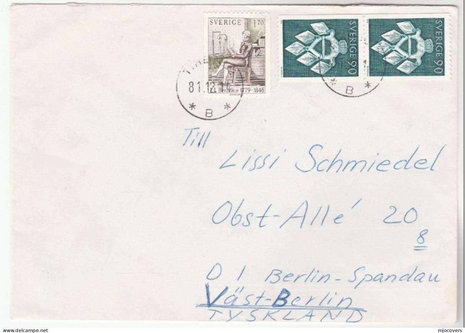 CHEMISTRY Sweden BERZELIUS  Cover Stamps To Germany - Chimie