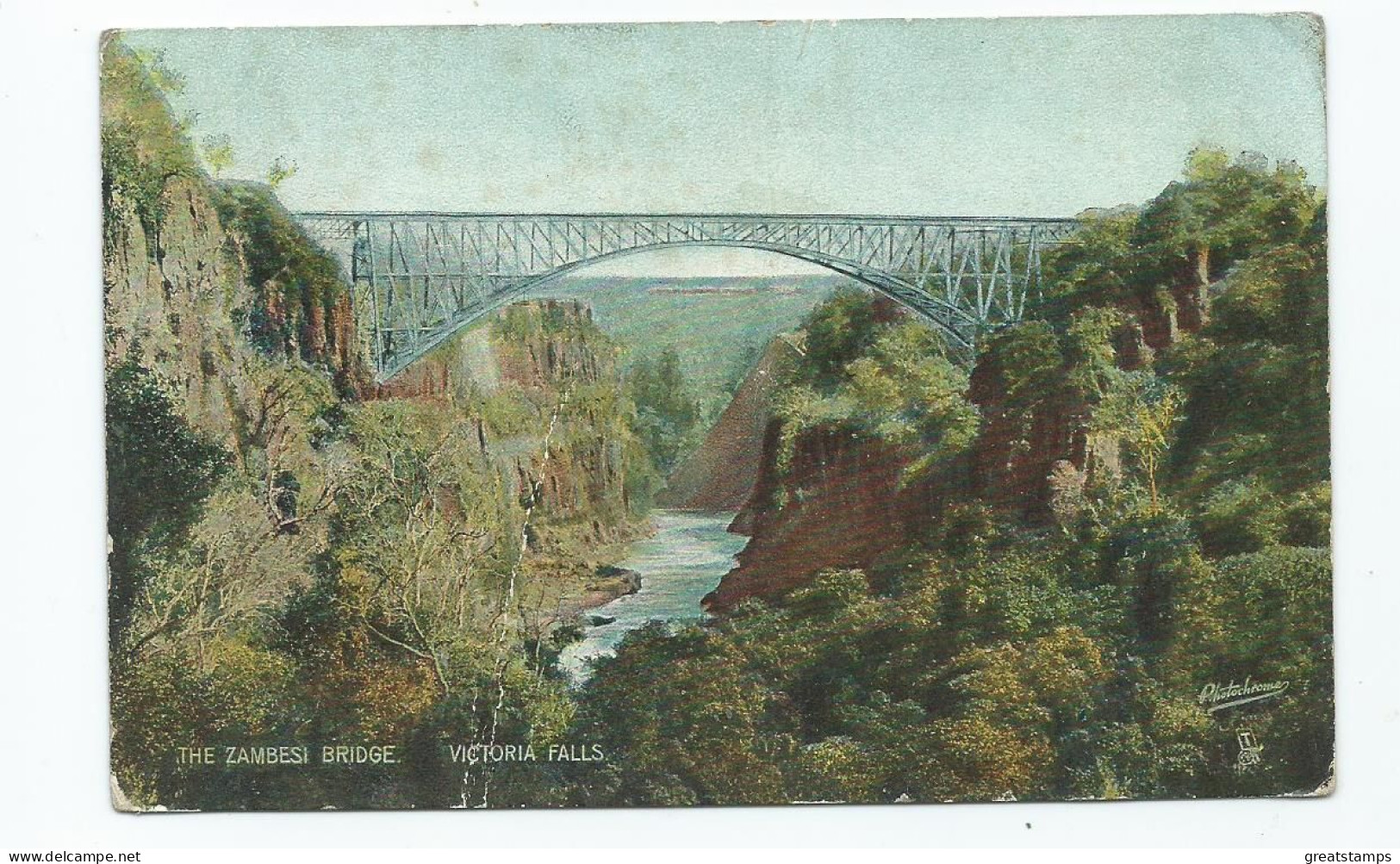 Railway Postcard Bridge The Zambesi Victoria Falls. Rhodesia Railway Series Unused Creased - Obras De Arte