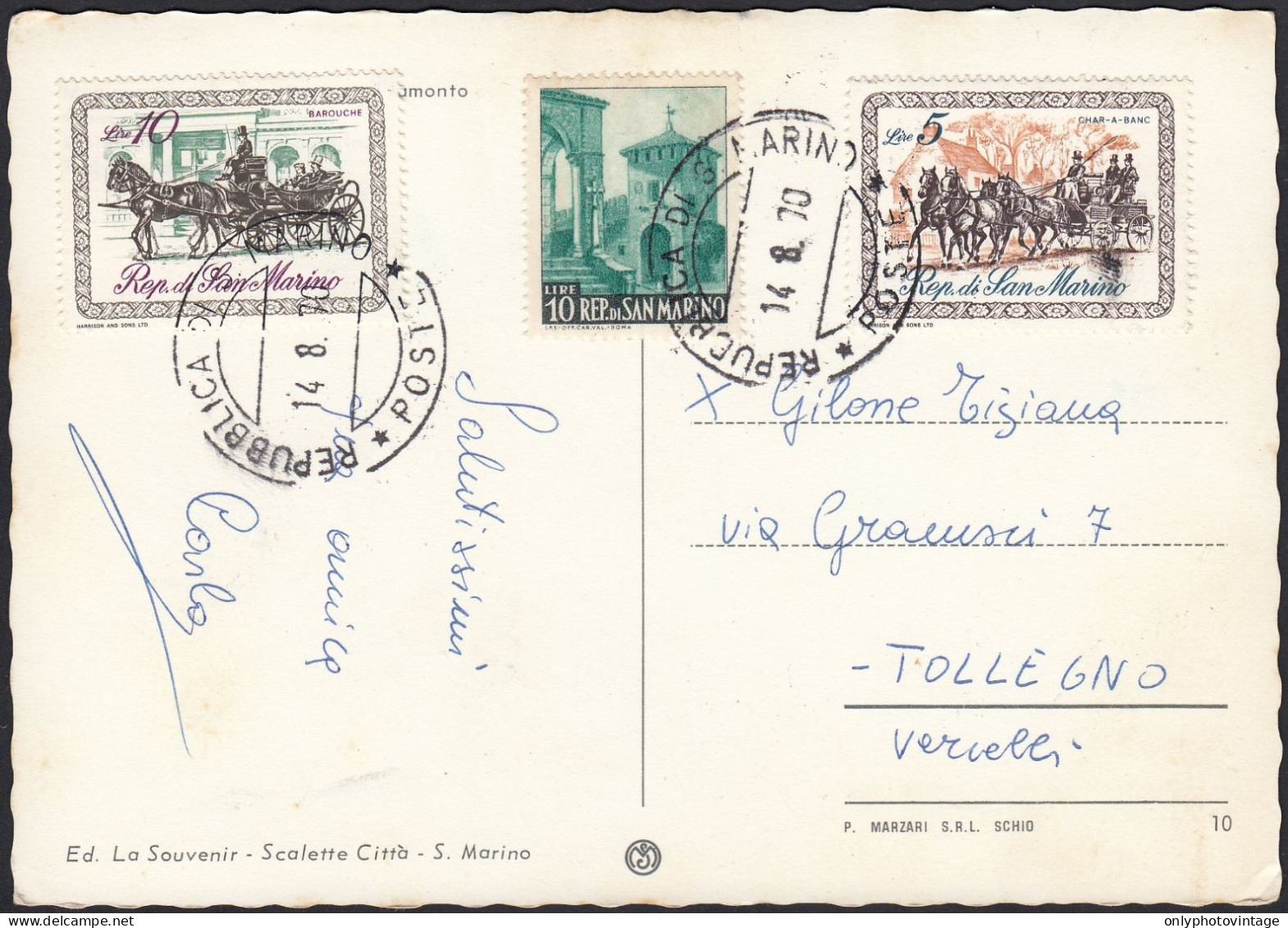 San Marino, Storia Postale, Cartolina Postale 14.08.1970, Vedute, Saluti - Covers & Documents