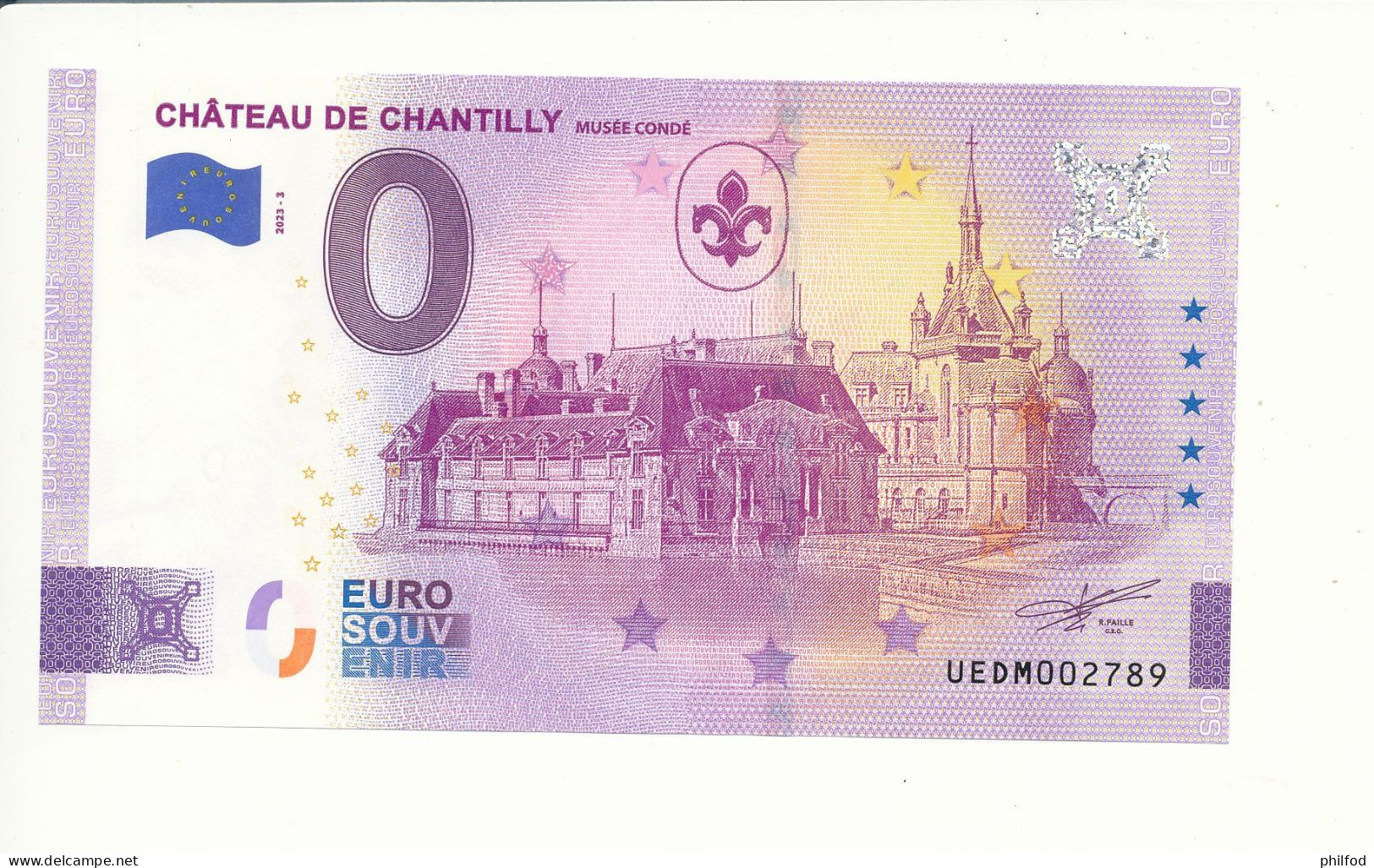 Billet Touristique 0 Euro - DOMAINE DE CHANTILLY MUSÉE CONDÉ - UEDM - 2023-3 - N° 2789 - Altri & Non Classificati