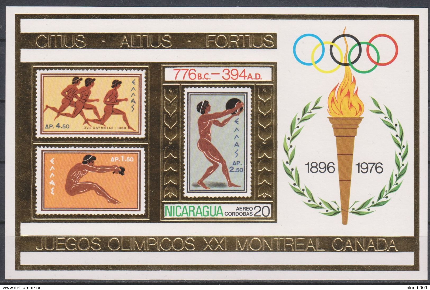 Olympics 1976 - History - NICARAGUA . S/S Gold Imp. MNH - Estate 1976: Montreal