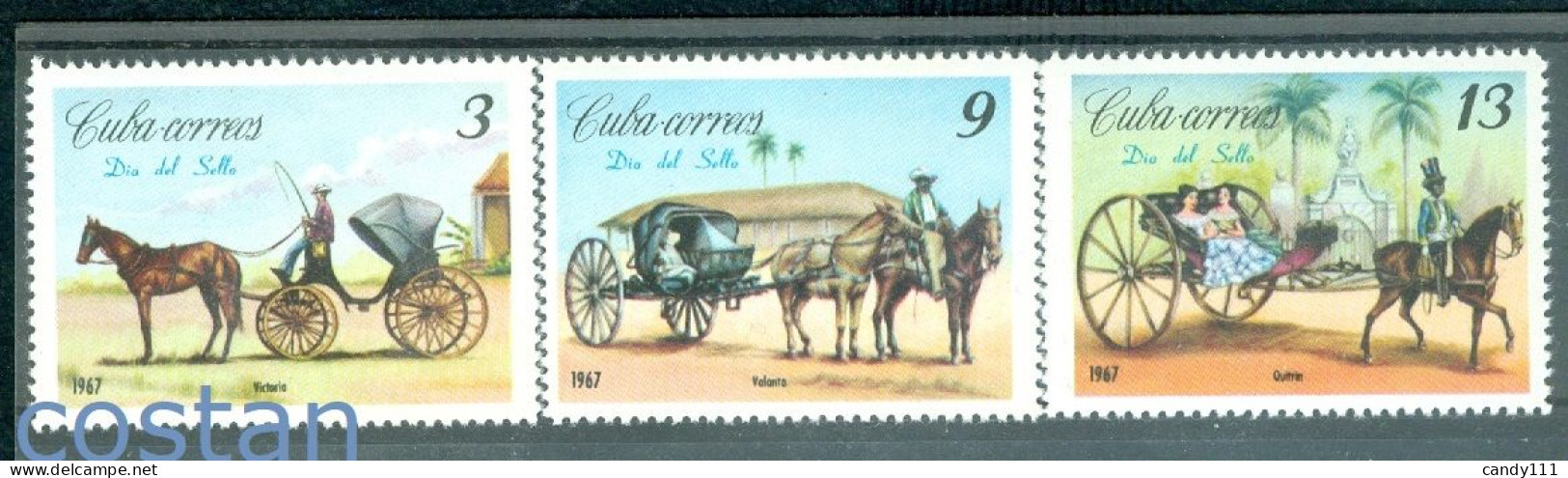 1967 Carriage,VICTORIA,Volante,Quitrin,Horses,Stamp Day,cuba,1287,MNH - Kutschen