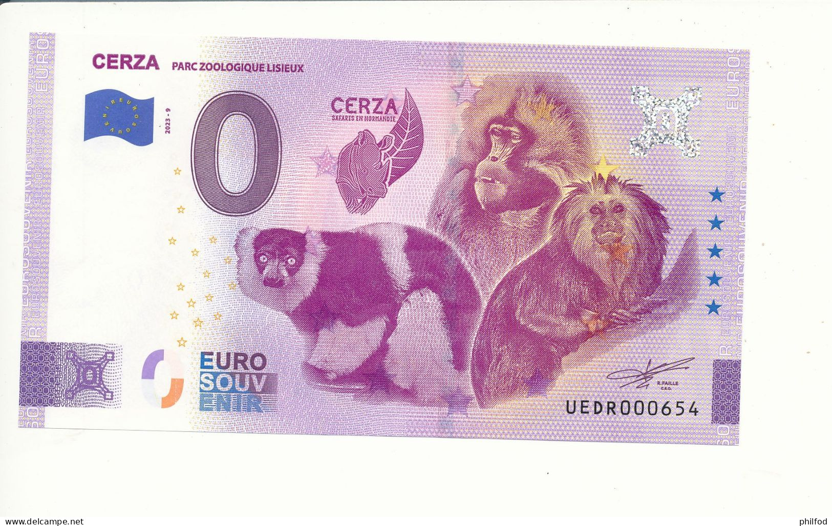 Billet Touristique 0 Euro - CERZA PARC ZOOLOGIQUE LISIEUX - UEDR - 2023-9 - N° 654 - Altri & Non Classificati