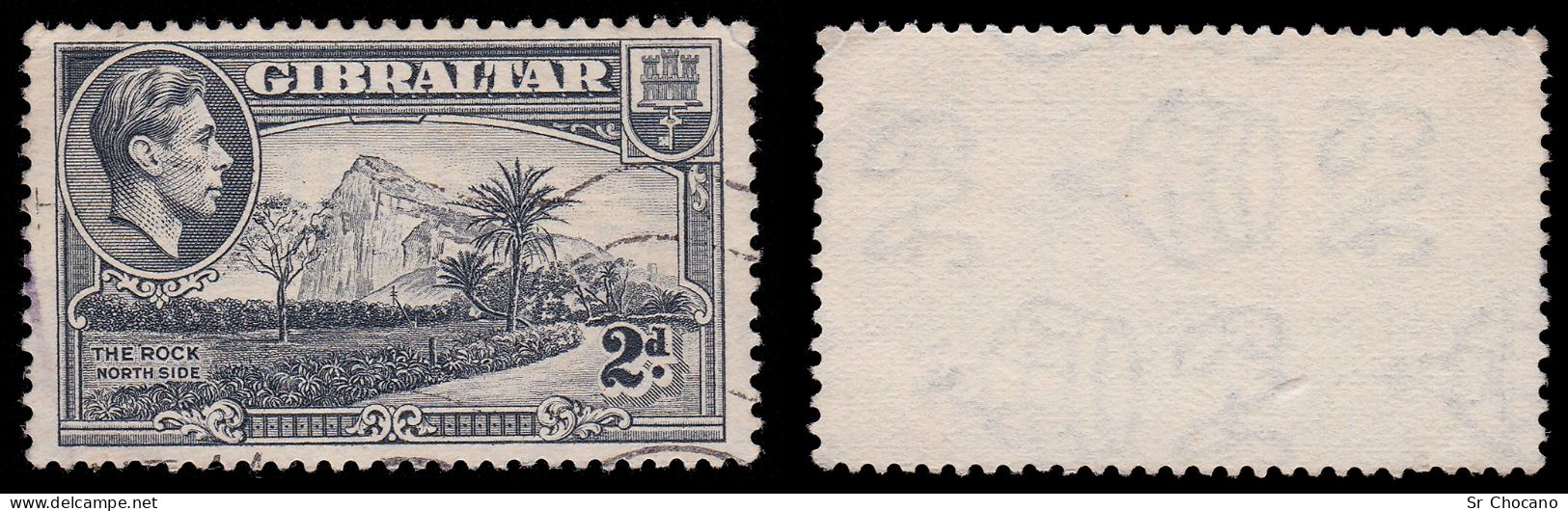 GIBRALTAR STAMP.1943.2d.SG.124b.WMK SIDEWAYS.USED.P 13. - Gibraltar