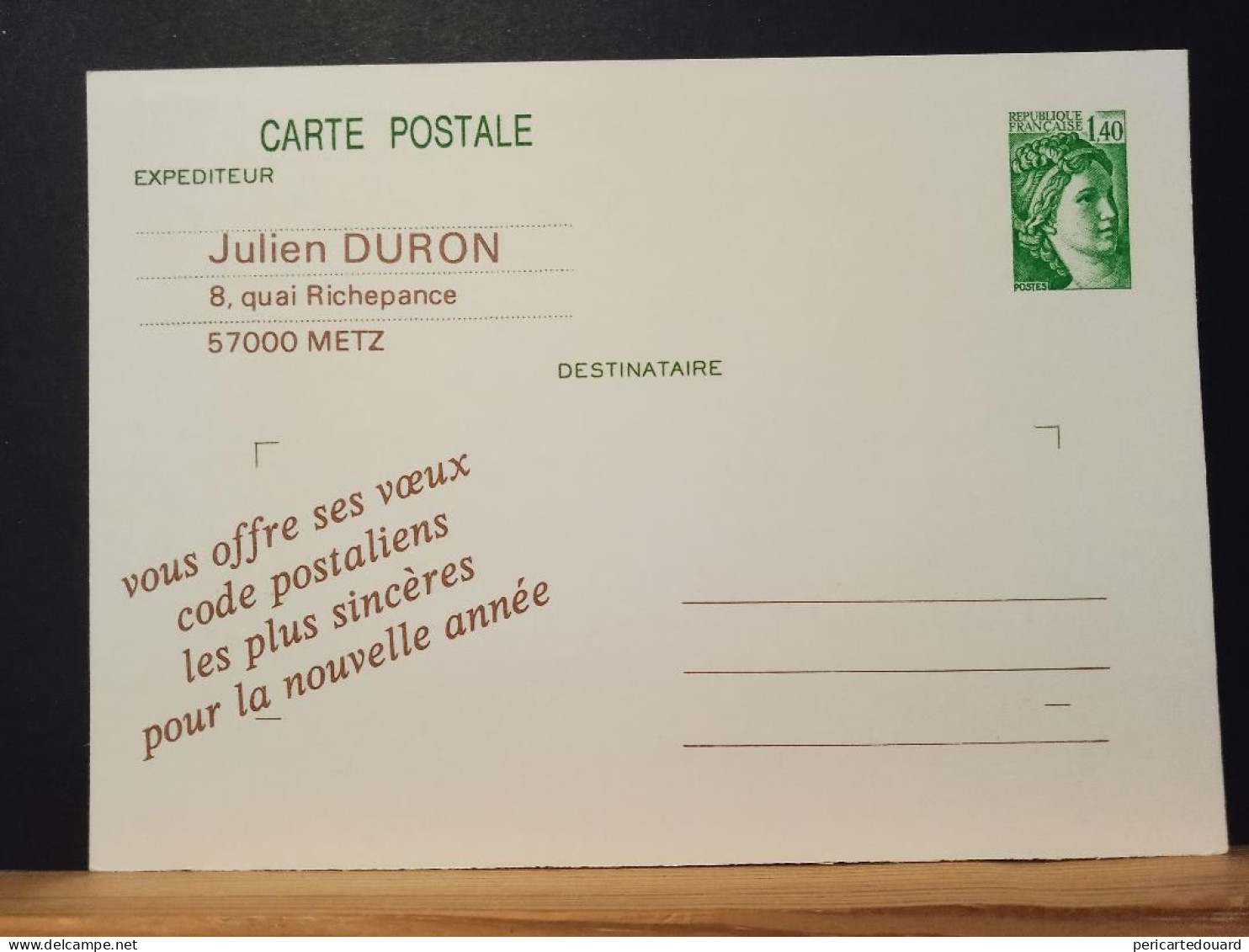 Code Postal, Repiquage Sur Entier Postal Sabine De Gandon (SAB E 1,40Fr). Neuve - Brieven En Documenten