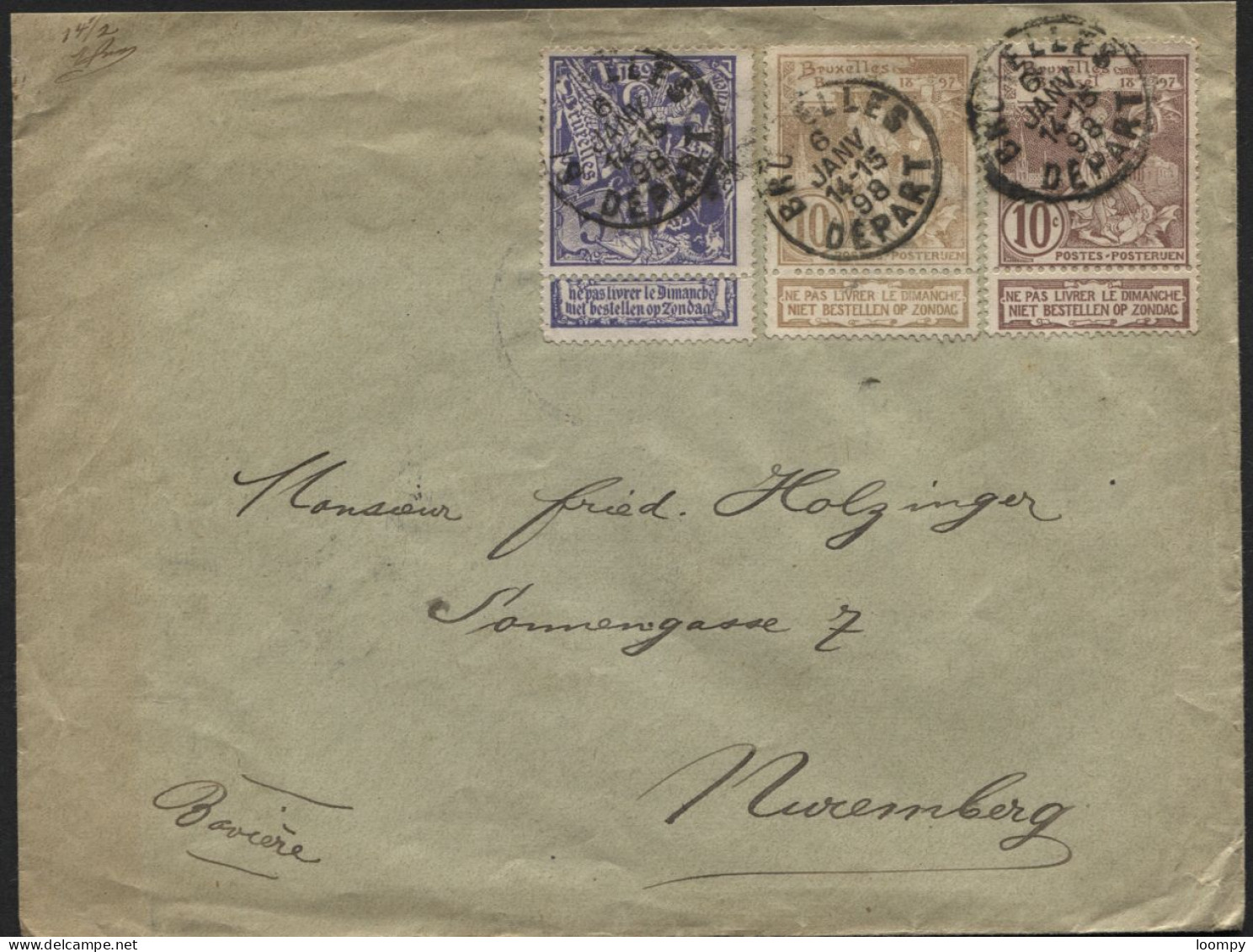 71/73 Obl. BRUXELLES DEPART S/L Vers Nuremberg 1898. Série Complète Pour 25c Vers L'étranger (x685) - 1894-1896 Ausstellungen