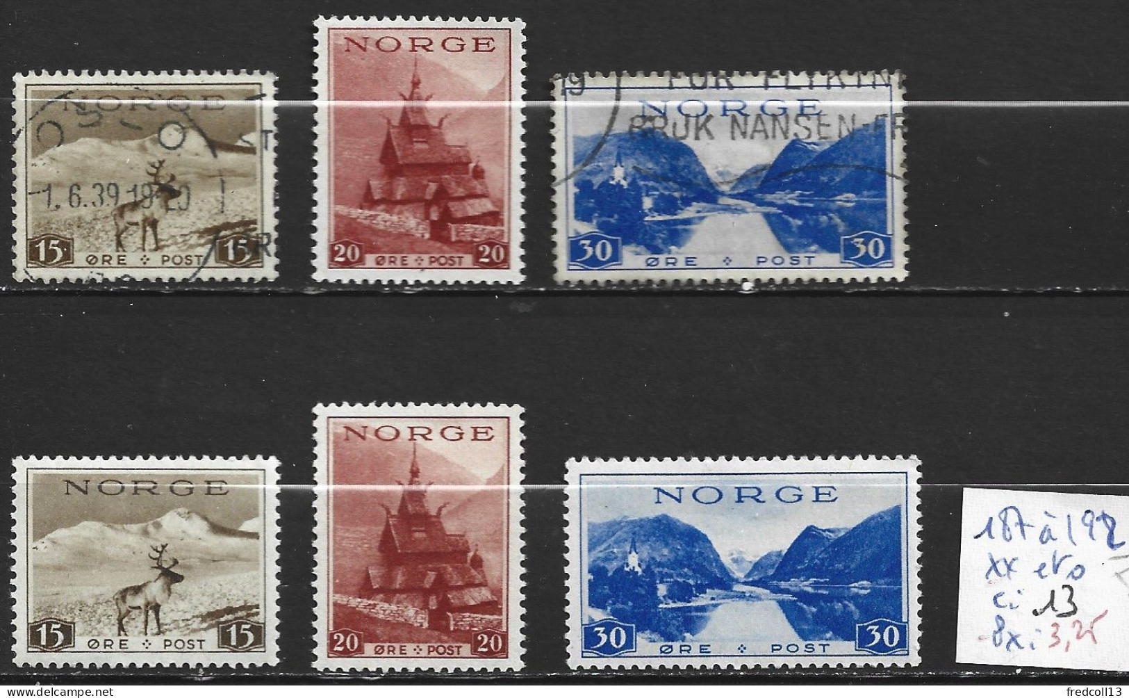 NORVEGE 187 à 192 ** ( 187-189 Oblitérés ) ) Côte 13 € - Unused Stamps