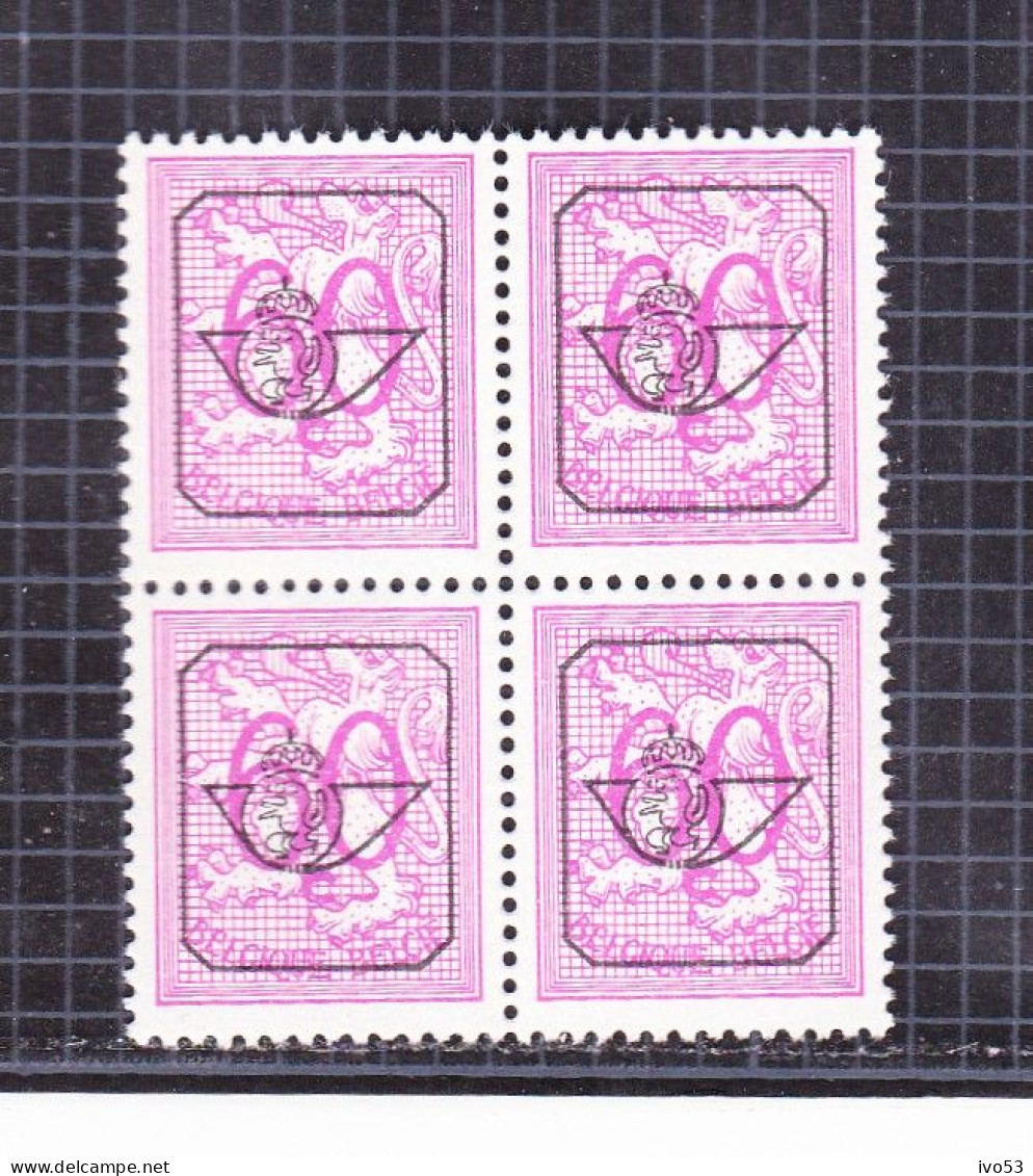 1967 Nr PRE788-P2** Zonder Scharnier,blokje Van 4:wit Papier.Heraldieke Leeuw:60c.Opdruk Type G. - Typo Precancels 1967-85 (New Numerals)