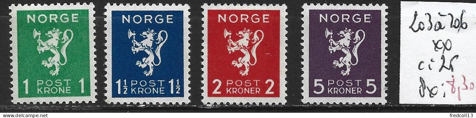 NORVEGE 203 à 206 ** Côte 25 € - Neufs