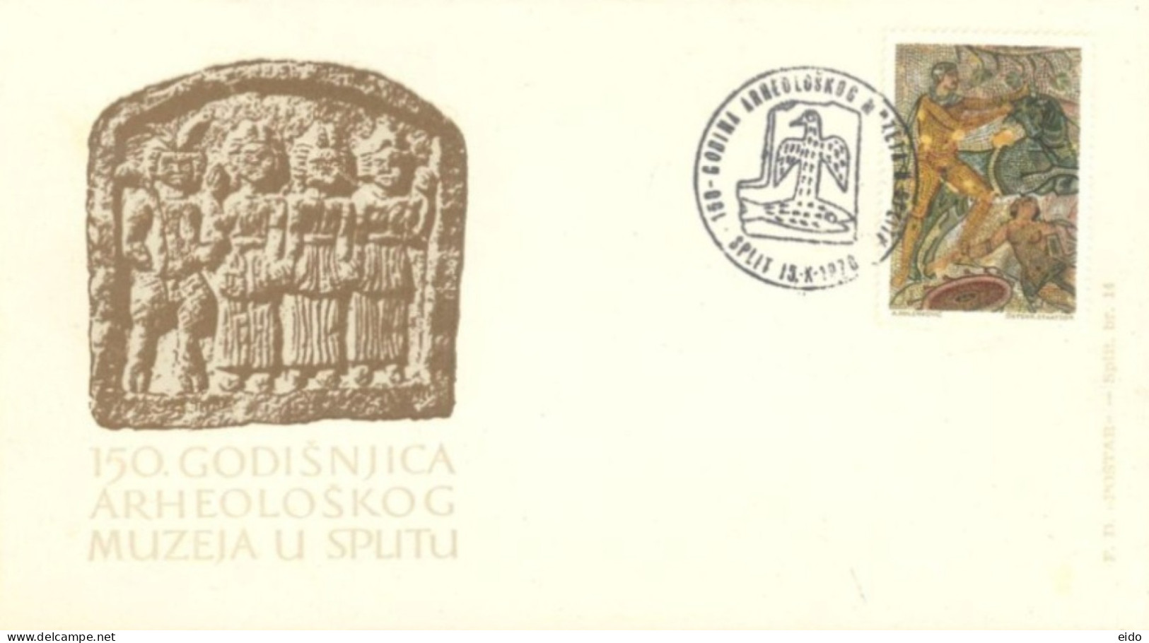 YUGOSLAVIA  - 1970, FDC STAMP OF150 GODINKA  ARCHAEOLOGICAL MUSEUM OF SPLIT WITH DESCRIPTION LEAFLET. - Brieven En Documenten