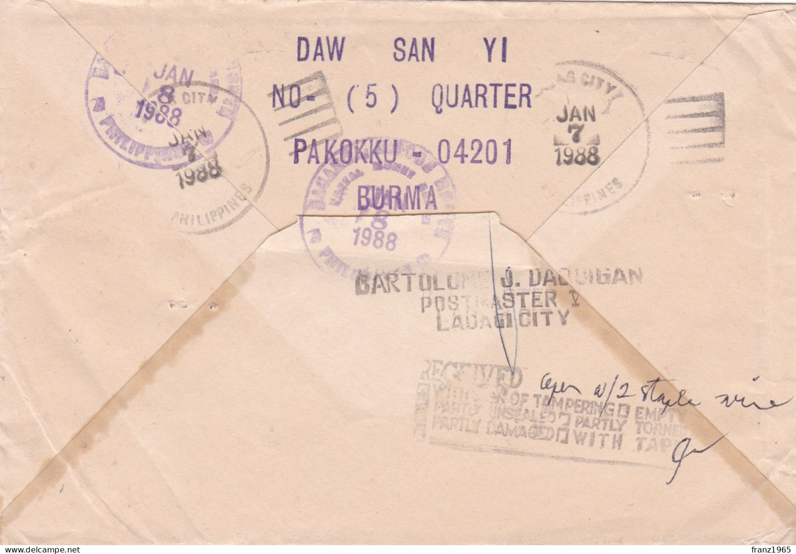 From Burma To Philippines - 1988 - Myanmar (Birmanie 1948-...)