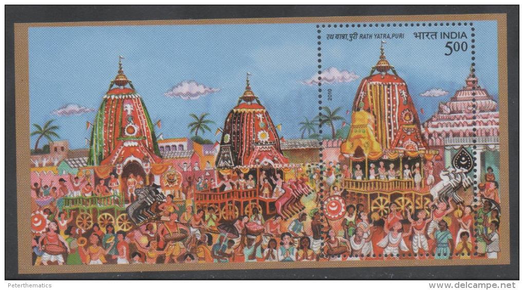 INDIA, 2010, MNH,TEMPLES, RATHVYATRA PURI, RELIGIOUS PROCESSIONS, S/SHEET - Hinduismo