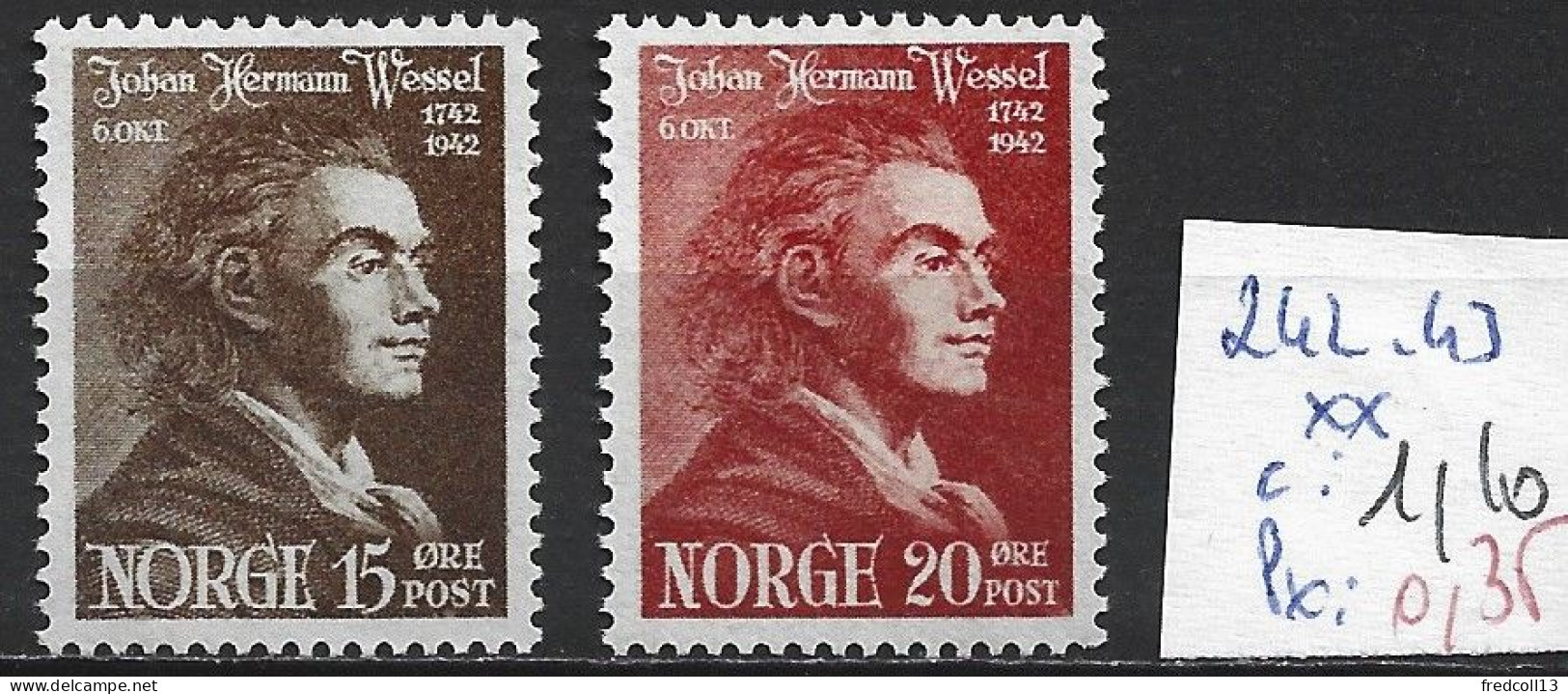 NORVEGE 242-43 ** Côte 1.10 € - Ongebruikt