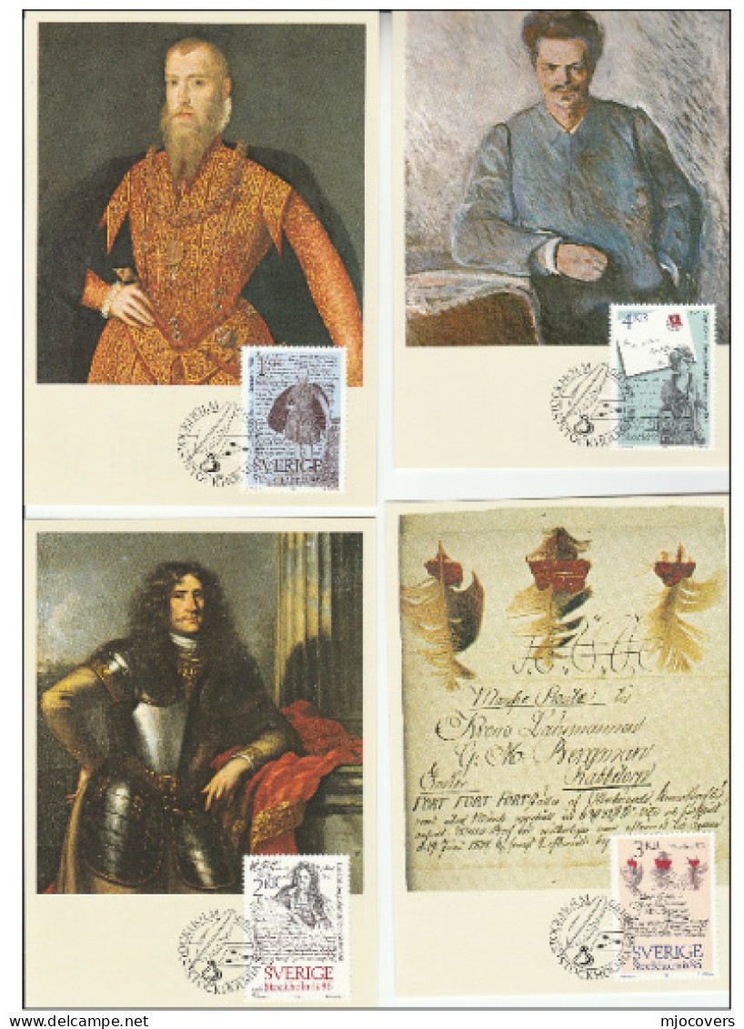 1984 Sweden HISTORIC LETTERS ART ROYALTY Set Of 4 Maximum Cards, Stamps Cover Card  Fdc - Maximum Cards & Covers
