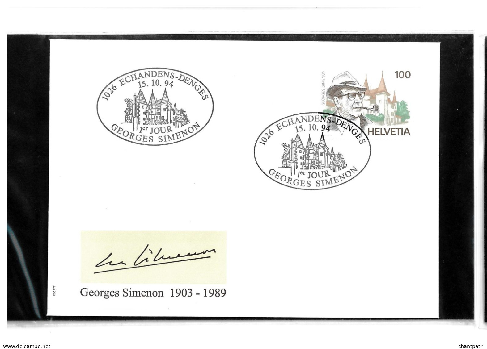 1026 Echandens Denges - 1er Jour Georges Simenon - 15 10 1994 - Beli FDC 117 - Lettres & Documents