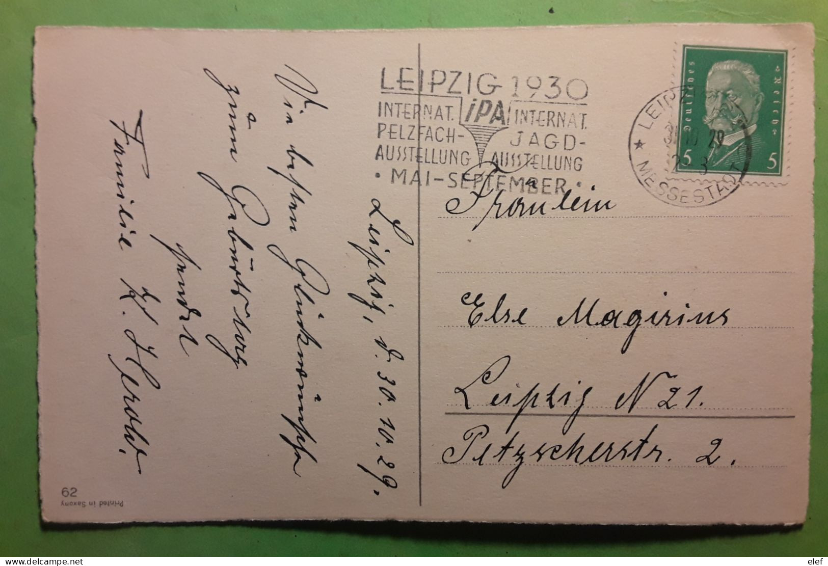 Flamme Chasse   IPA Internat PELZFACH JAGD AUSTELLUNG LEIPZIG 1930,Deutsches Reich Postkarte Gluckwunsch Z Geburtstage - Tir (Armes)