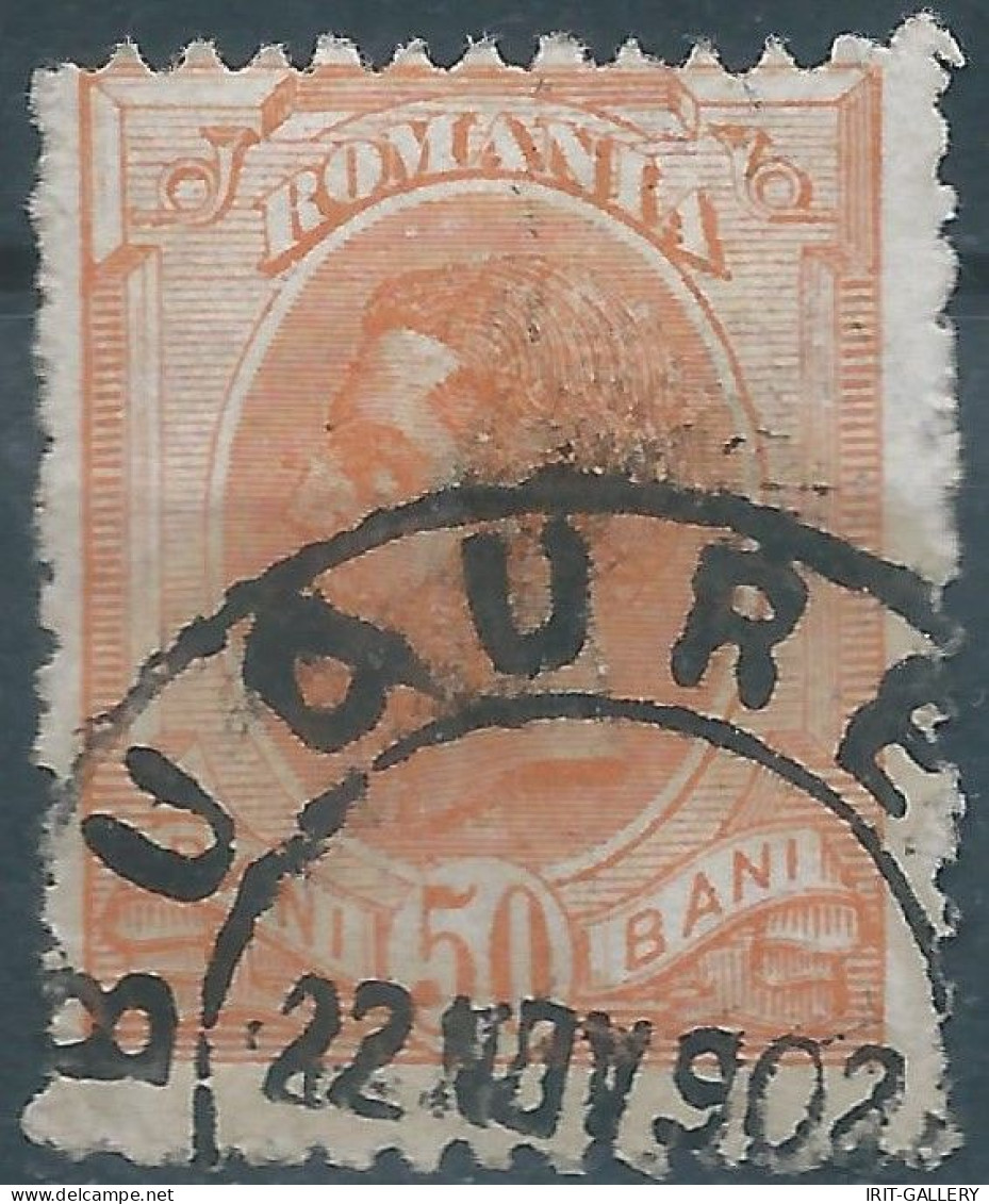 ROMANIA - ROUMANIE - RUMANIEN,50B Orange,Oblitérée 1902 Bucharest - Usati