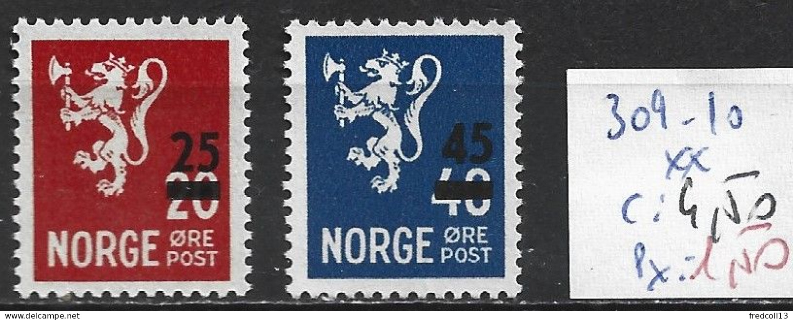 NORVEGE 309-10 ** Côte 4.50 € - Ungebraucht