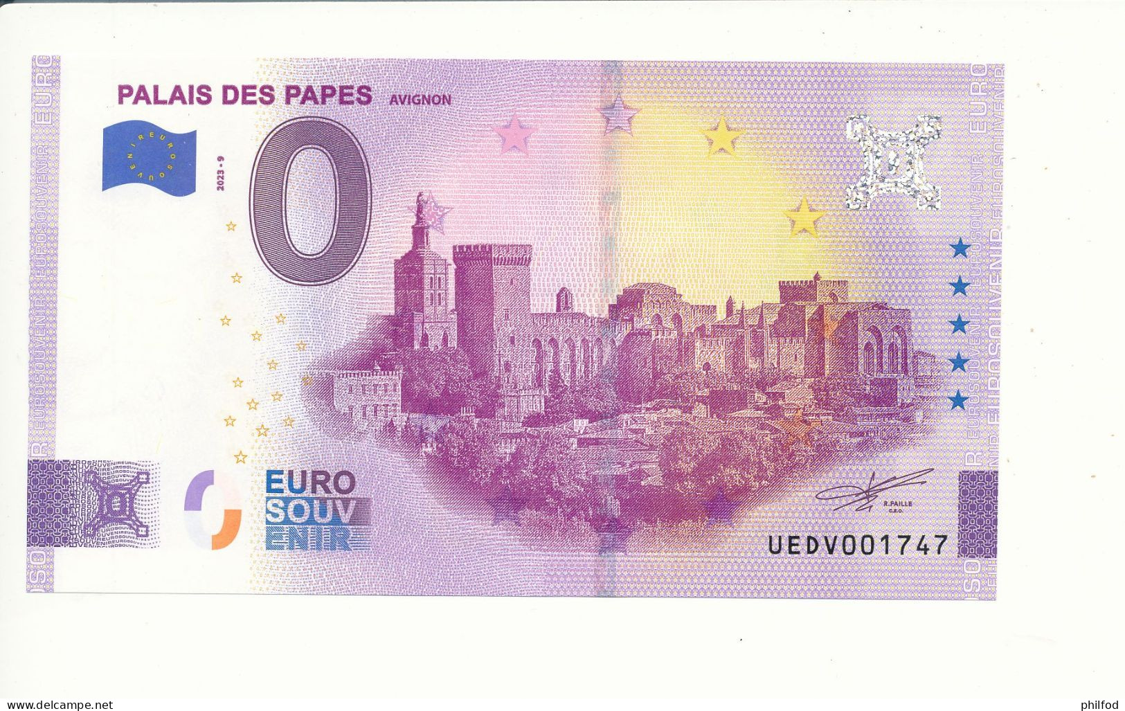 Billet Touristique 0 Euro - PALAIS DES PAPES AVIGNON - UEDV - 2023-9 - N° 1747 - Andere & Zonder Classificatie