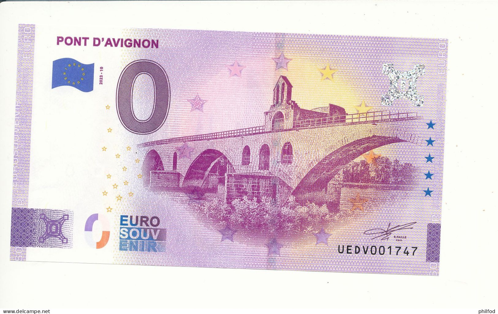 Billet Touristique 0 Euro - PONT D'AVIGNON - UEDV - 2023-10 - N° 1747 - Sonstige & Ohne Zuordnung