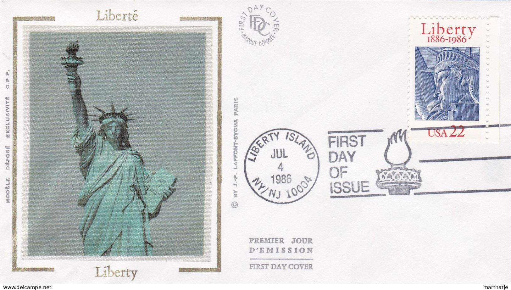 1e Dag Postzegel En Omslag - Liberty-Liberté- U.S.A. - 1986 - 1981-1990