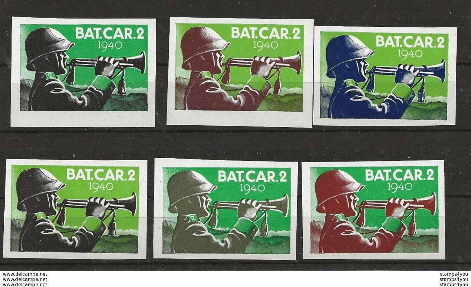 409 - 11 - 6 Timbres Non-dentelés Neufs "Bat. CAr. 2 1940" (sans No D'unité) - Viñetas