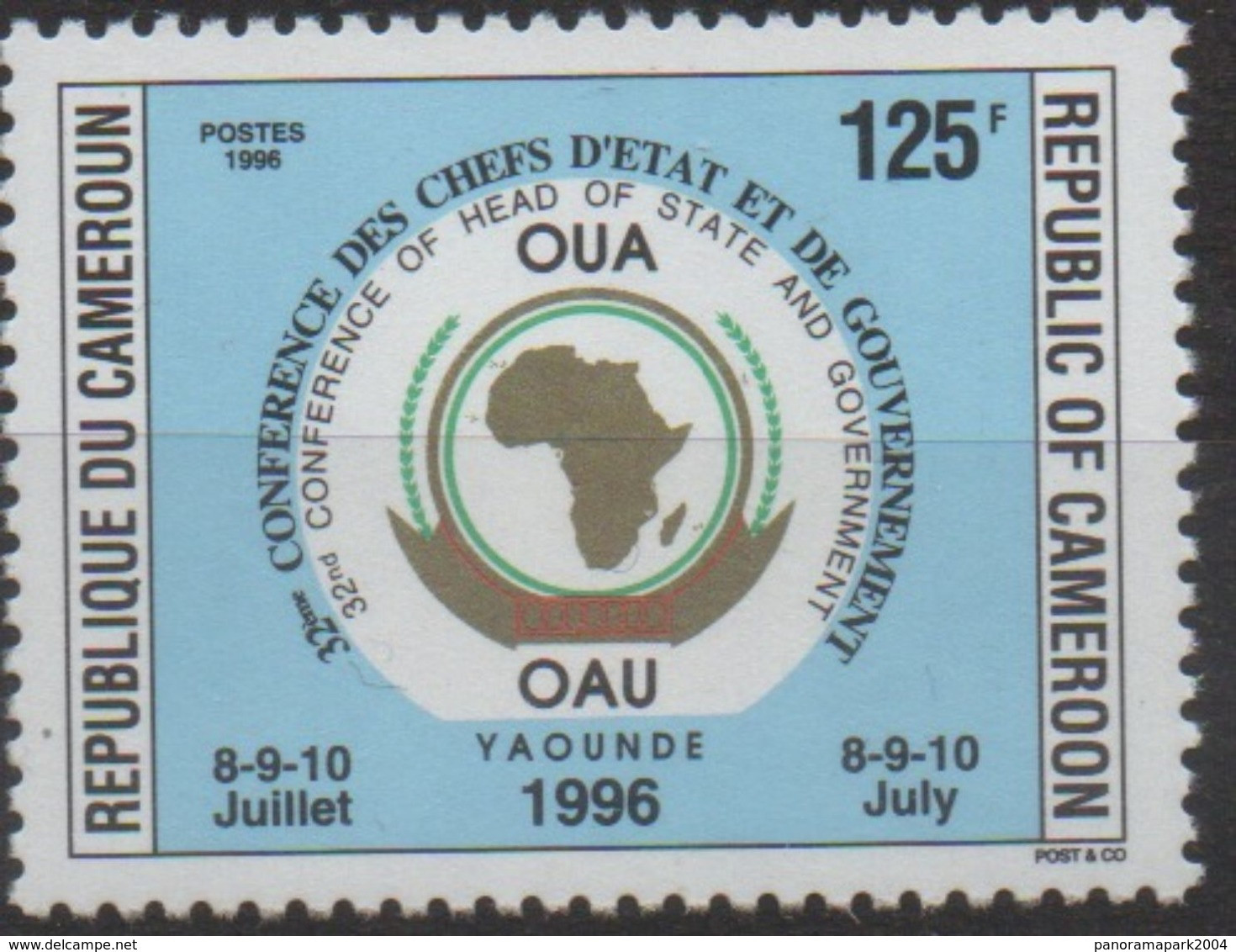 Cameroun Cameroon Kamerun 1996 125F Mi. 1221 OAU OUA Map Landkarte Carte Conférence Chefs D'Etat 8-9-10 Juillet - Kamerun (1960-...)