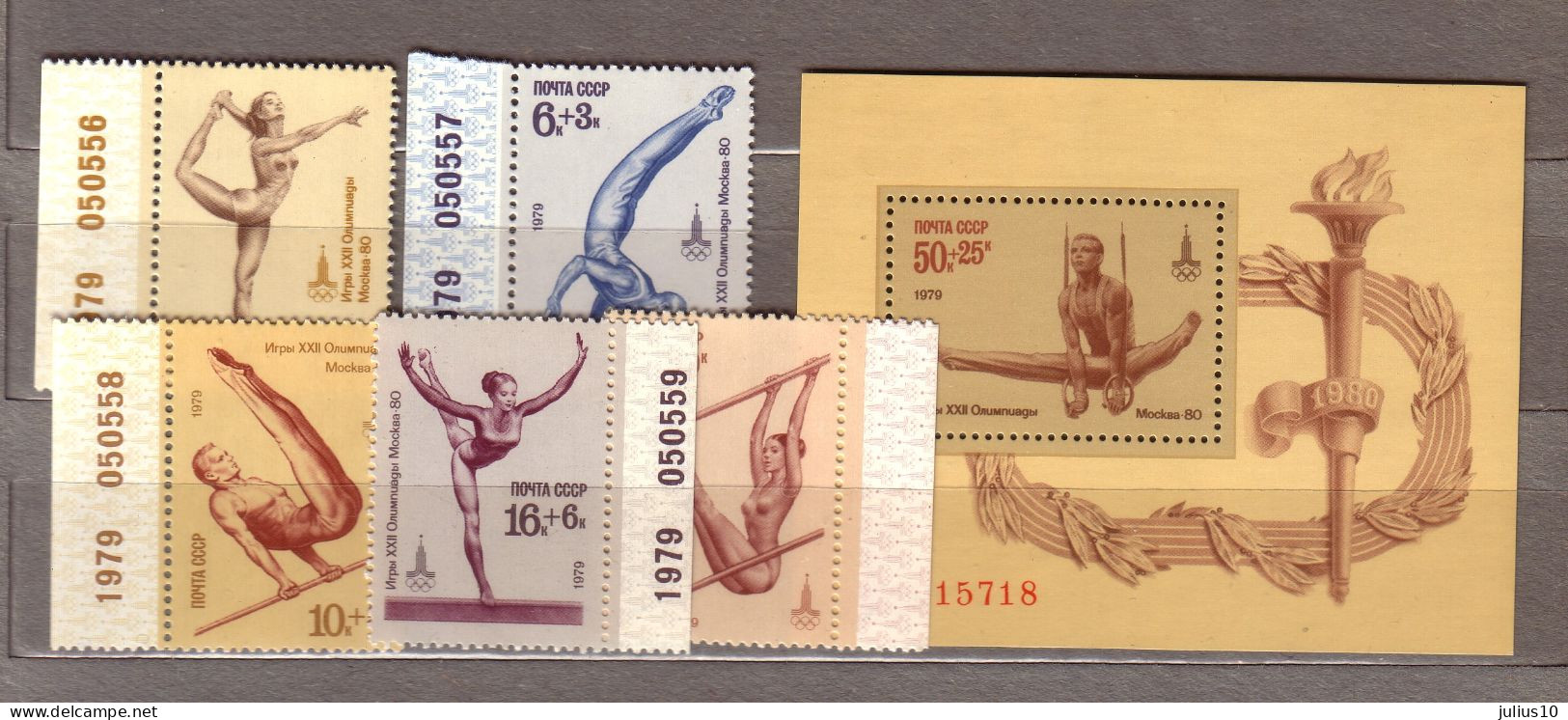 USSR RUSSIA OLYMPIC GAMES 1979 Gymnastics MNH (**) Mi 4830-4834, Bl 136 Lot #Sport158 - Zomer 1980: Moskou