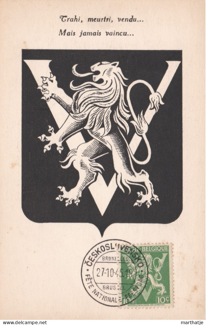 Postkaart Trahi, Meurtri, Vendu… Mais Jamais Vaincu …met Bijhorende Afgestempelde Groene Postzegel 10c - 1945 - 1934-1951