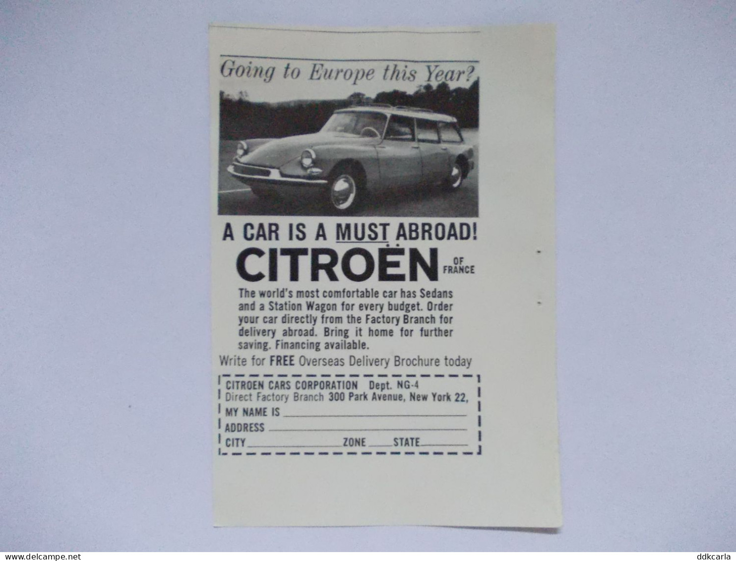 Oude Reclame Uit 60s - Citroën DS - Pubblicitari