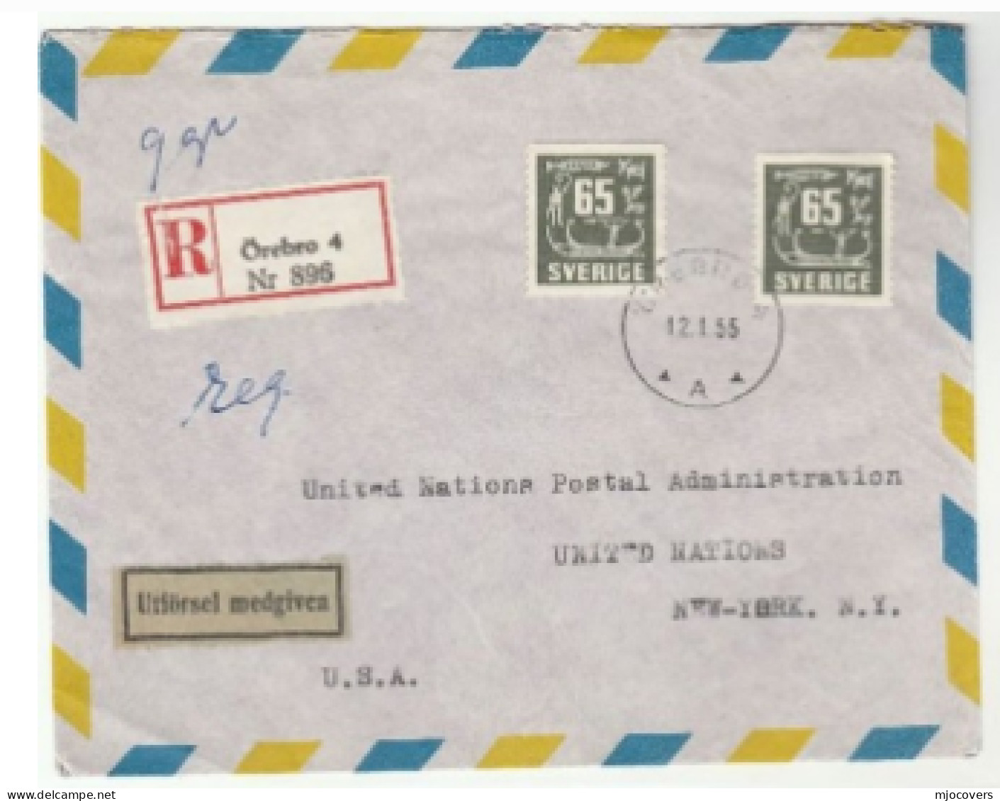 1955 Reg SWEDEN To UNITED NATIONS ' EXIT GRANTED' Label Multi TB HEALTH  Cover Stamps Un Usa - Storia Postale