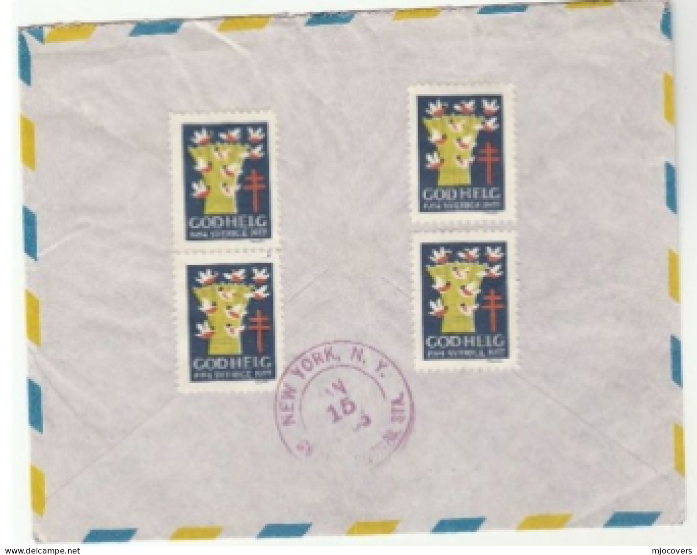 1955 Reg SWEDEN To UNITED NATIONS ' EXIT GRANTED' Label Multi TB HEALTH  Cover Stamps Un Usa - Brieven En Documenten