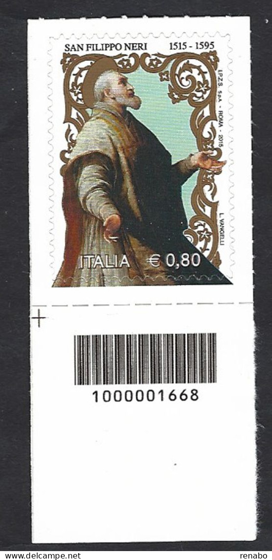 Italia 2015; San Filippo Neri: Francobollo A Barre. - Barcodes