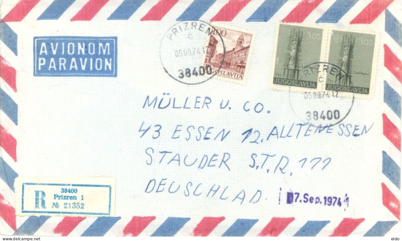 YUGOSLAVIA  - 1974, REGISTERED STAMPS COVER TO GERMANY. - Storia Postale