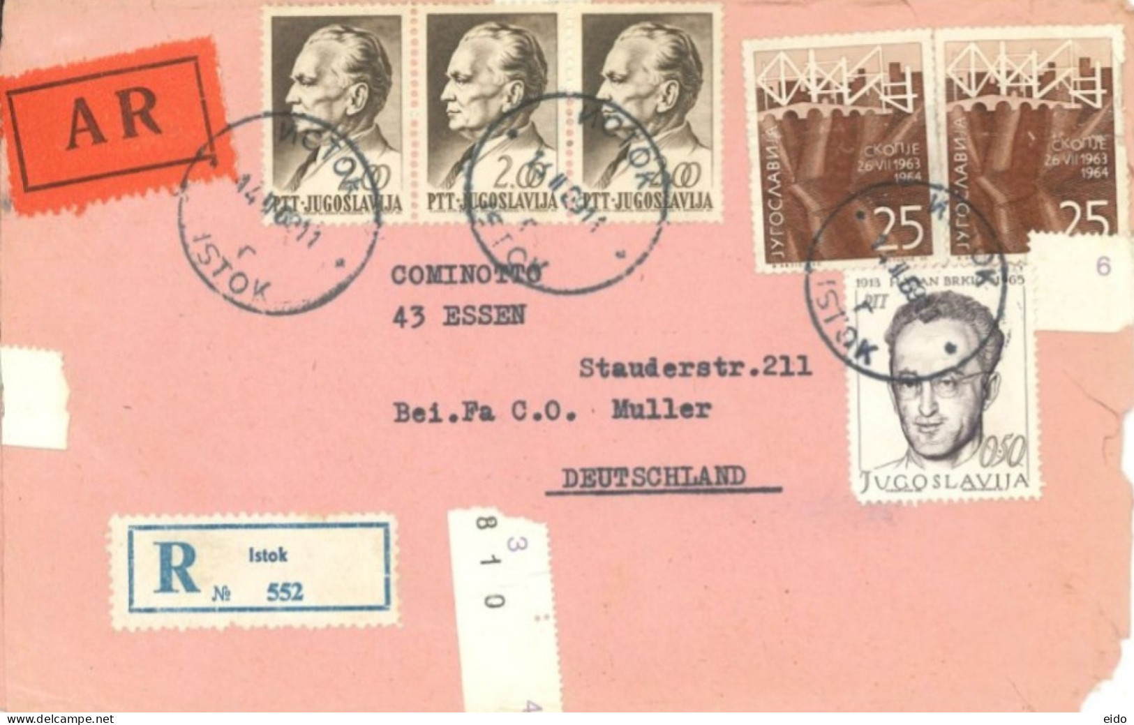 YUGOSLAVIA  - 1974, REGISTERED STAMPS COVER TO GERMANY. - Covers & Documents