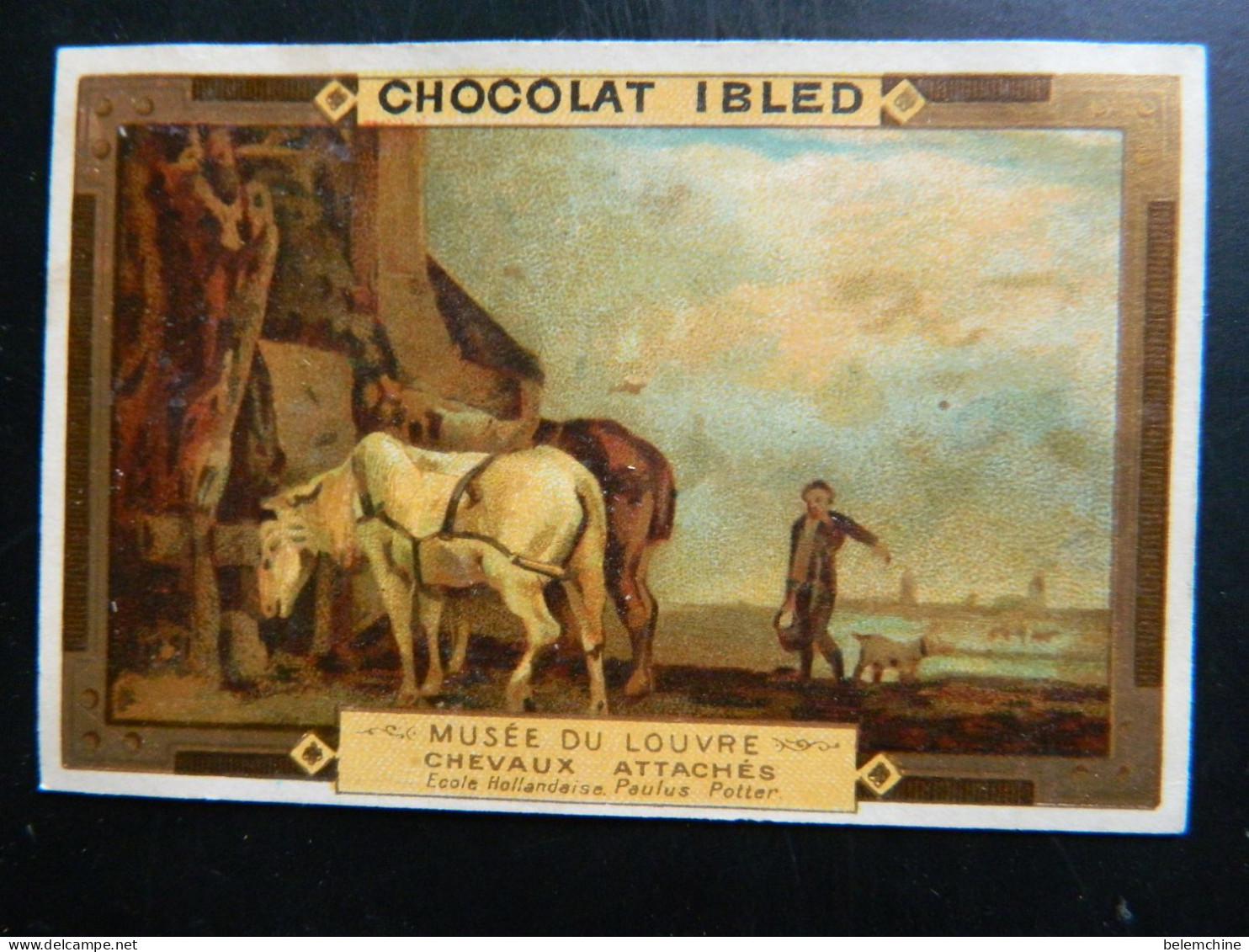 CHROMO  CHOCOLAT IBLED     ( 10,5  X 7   Cms)   MUSEE DU LOUVRE  CHEVAUX ATTACHES - Ibled