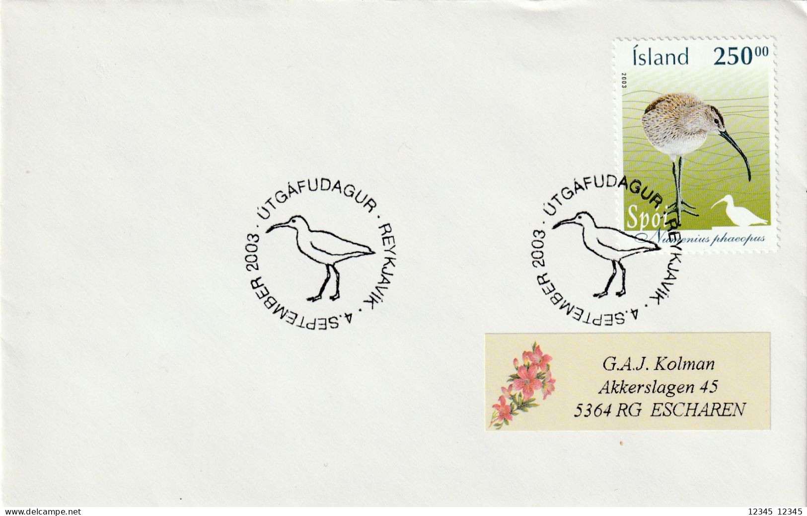 IJsland 2003, Letter Sent To Netherland, Birds - Ungebraucht