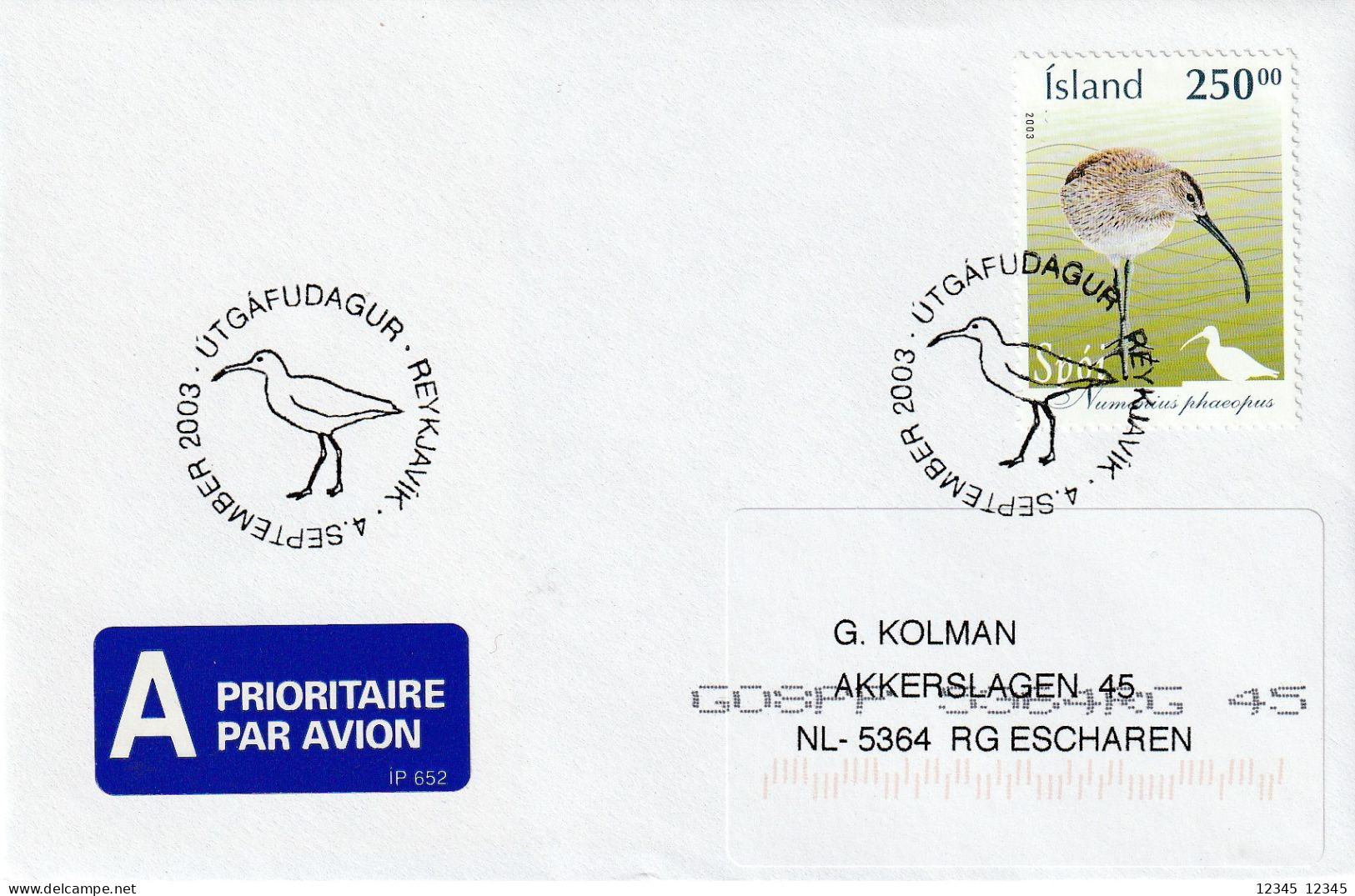 IJsland 2003, Letter Sent To Netherland, Birds - Neufs