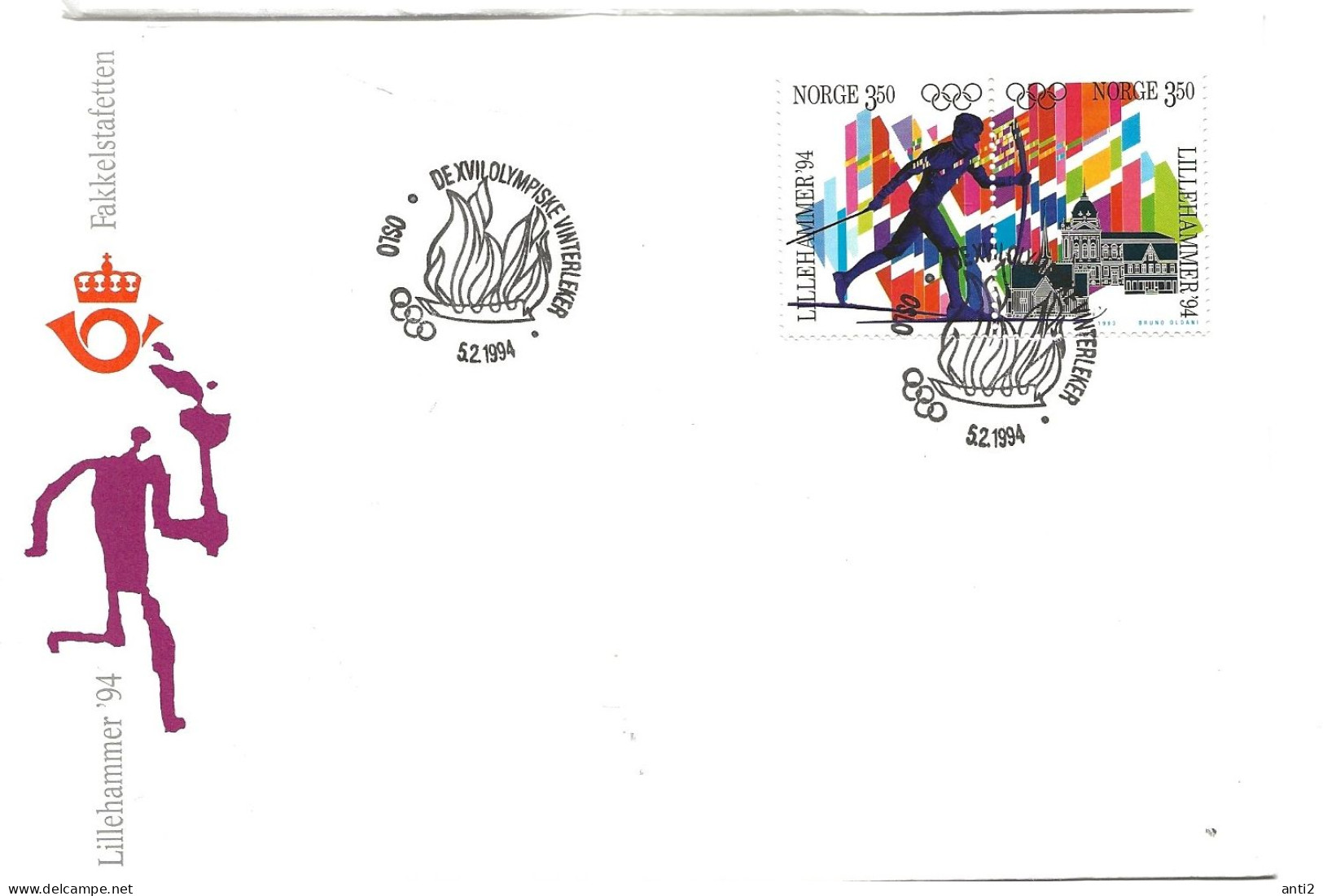 Norway Norge 1994 Olympic Winter Games Lillehammer, Fakkelstafetten Cancelled Oslo 5.2.94 - Cartas & Documentos