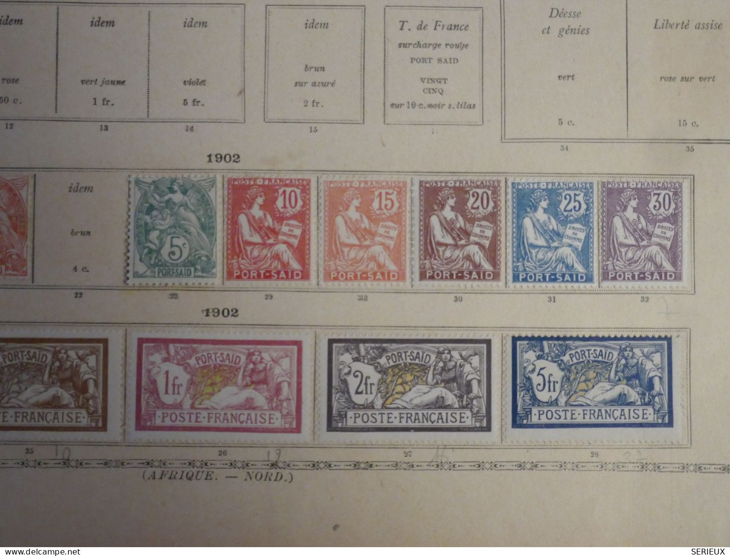 DJ 19 BUREAUX FRANCAIS EGYPTE PORT SAID   LOT DE TP NEUFS SUR CH. SUR  FEUILLE MAURY   1902 + + - Unused Stamps