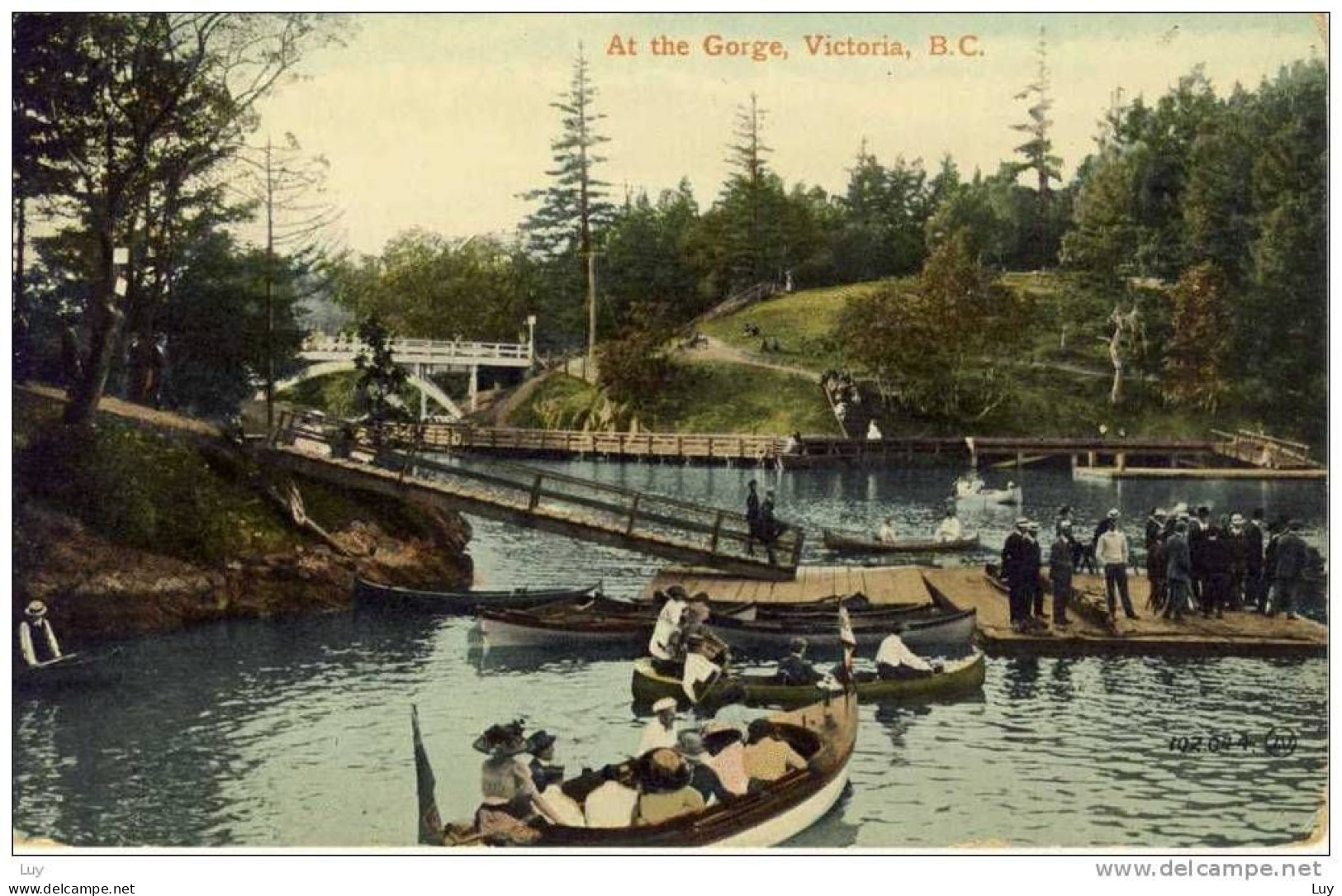 VICTORIA, B.C., Handcouloured Photo PC - At The Gorge, People Sitting In The Boat, - Victoria