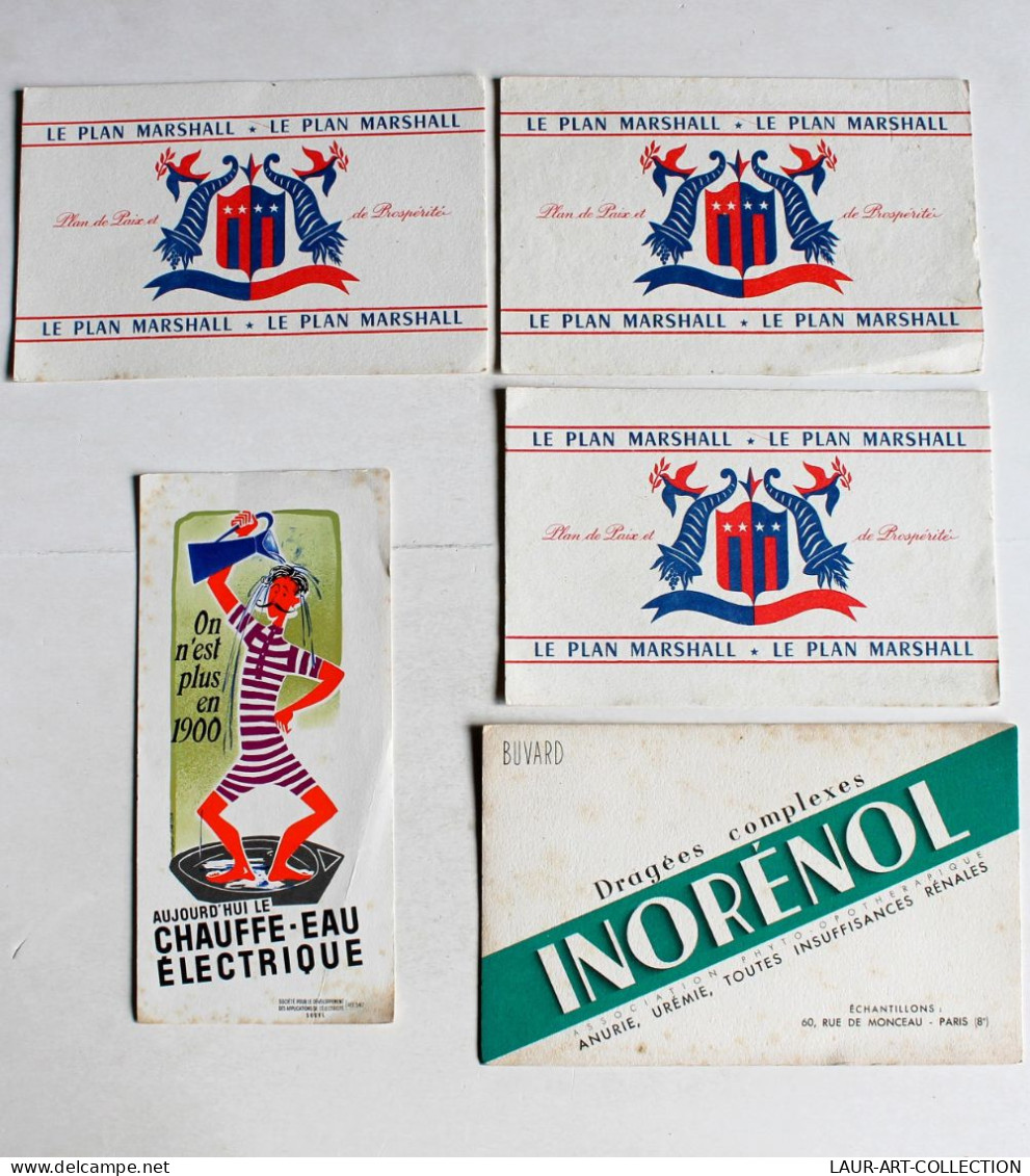 LOT 5 BUVARD PUBLICITAIRE: PHARMA INORENOL 1938, LE PLAN MARSHALL 1947, SOCIETE SODEL 1962, PUBLICITÉ FRANÇAISE (1702.2) - Chemist's