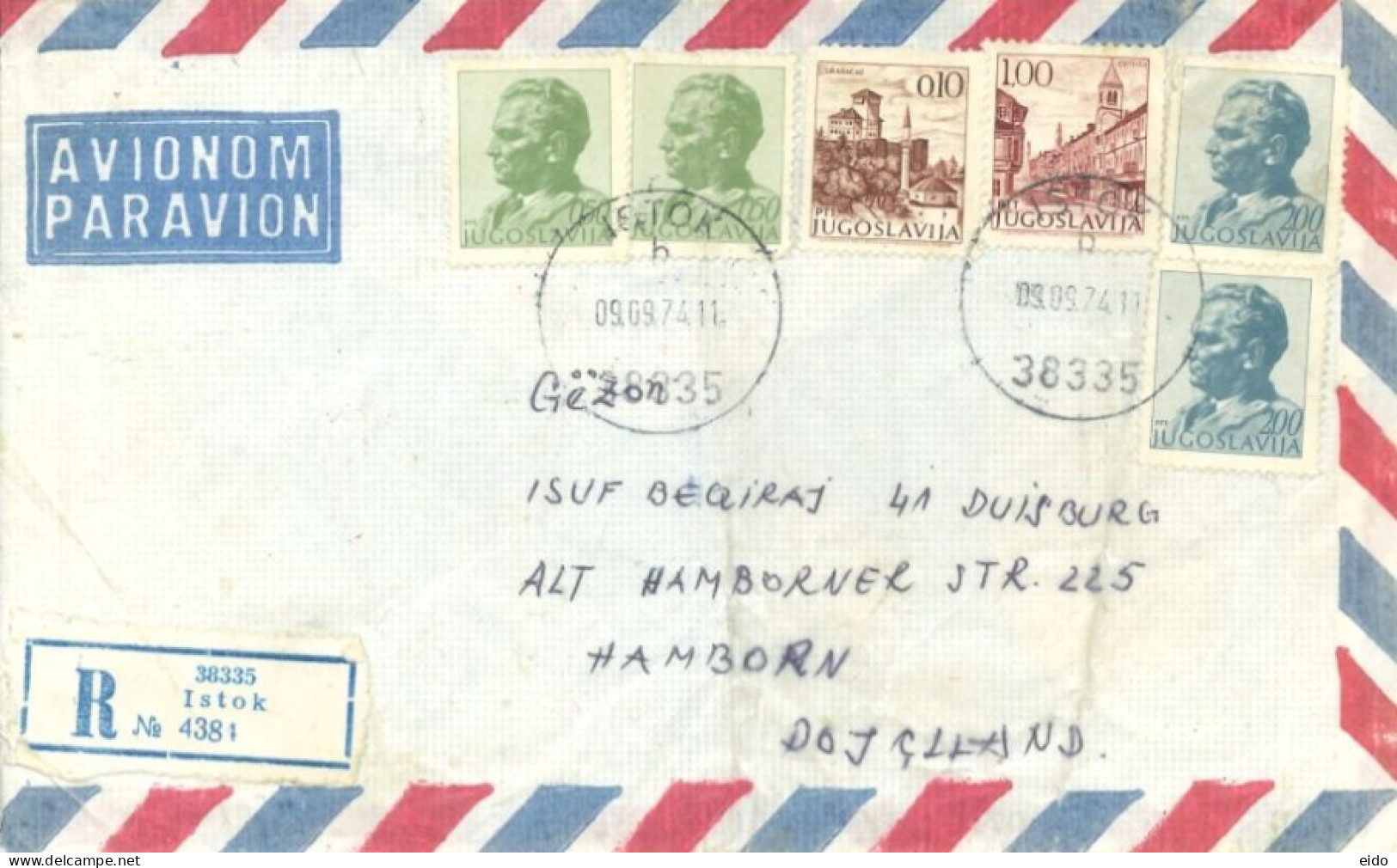 YUGOSLAVIA  - 1974, REGISTERED STAMPS COVER TO GERMANY. - Storia Postale