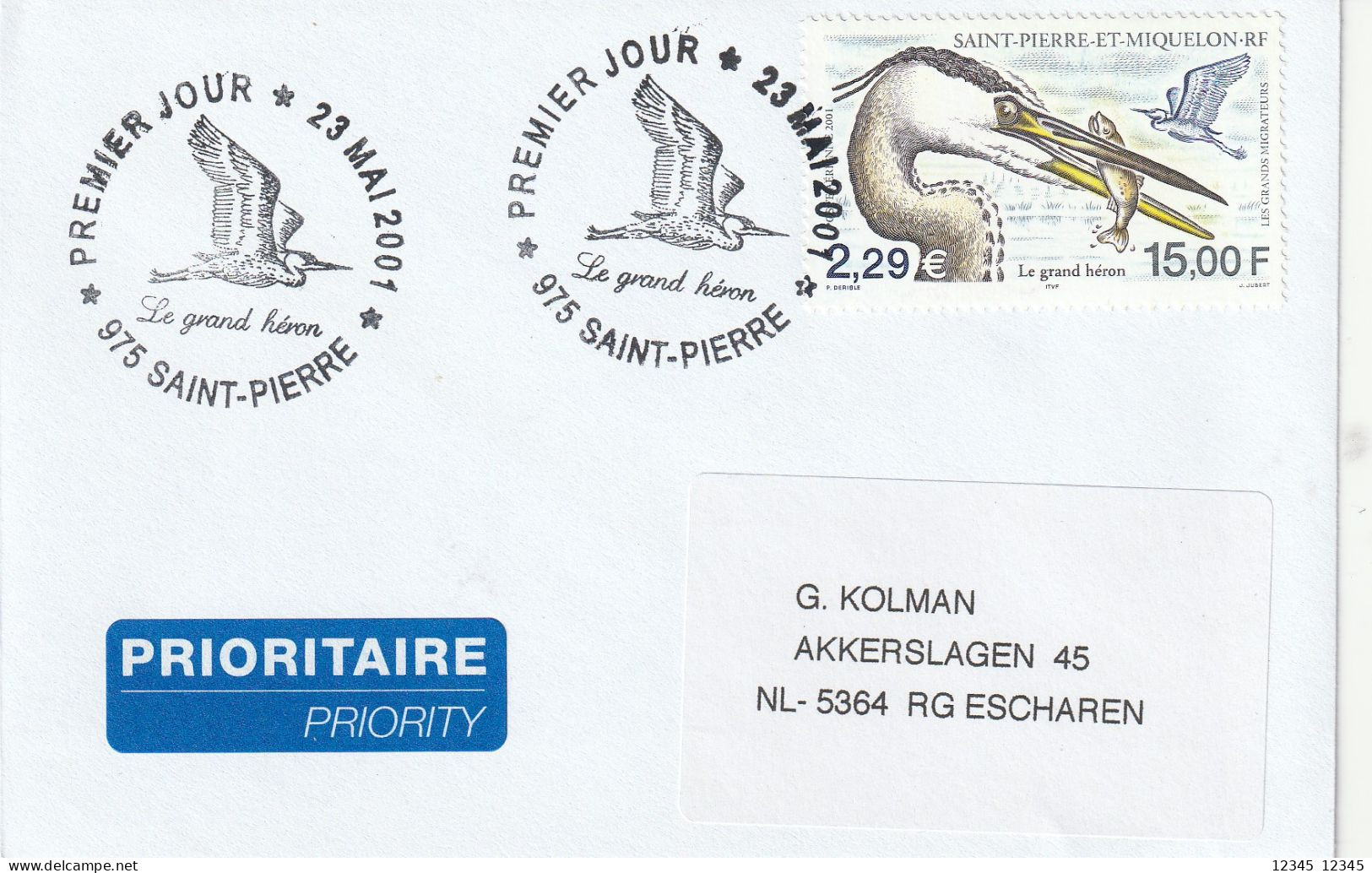 Saint Pierre, Letter Sent To Netherland, Stamped With Bird Motive, Birds, Fish - Covers & Documents