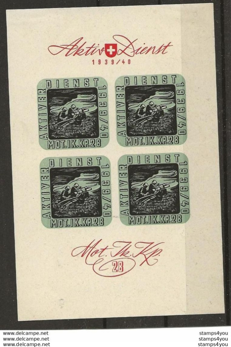 403 - 32 - Bloc Non-denbtelé Neuf "Mot. IK.KP.28" Aktivdienst 1939/40 - Labels