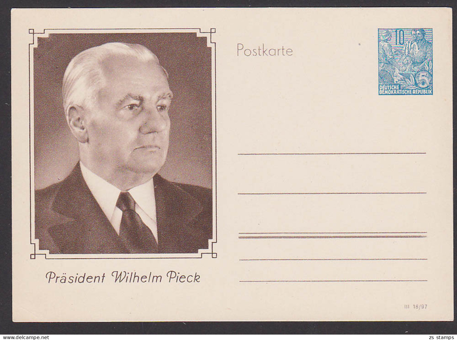 Wilhelm Pieck Präsident Der DDR Mit 10 Pf. 5-Jahrplan Eindruck Ungebraucht, Bildpostkarte - Postcards - Mint