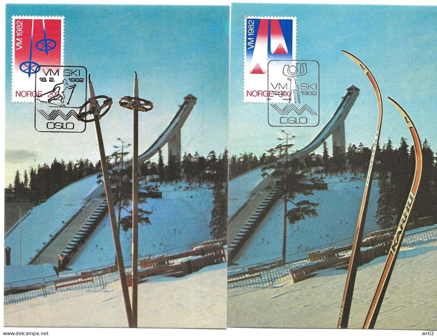 Norge Norway 1982 World Championship Nordic - Skiing In Oslo, Mi 853-854, On Maximumcards  - Cancelled 18.2.82 - Lettres & Documents