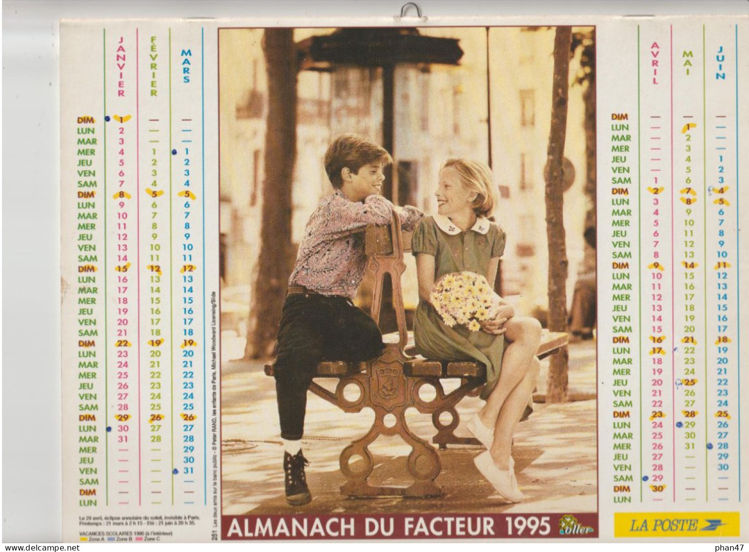 Almanach Du Facteur 1995, Les Enfants De Paris, 2 Photographies De Peter Rand, Banc Public, Colonnade, OLLER - Groot Formaat: 1991-00