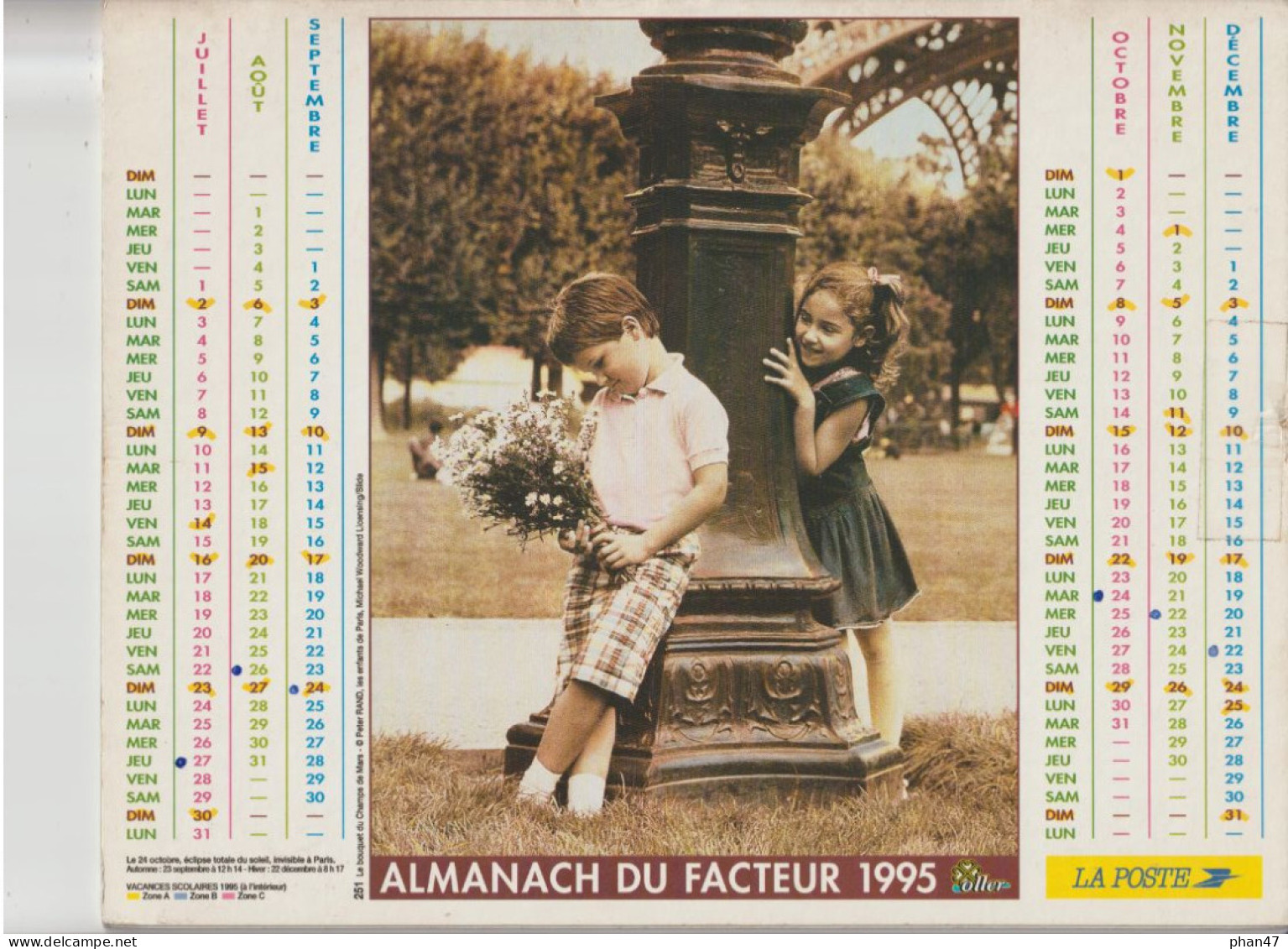 Almanach Du Facteur 1995, Les Enfants De Paris, 2 Photographies De Peter Rand, Banc Public, Colonnade, OLLER - Grand Format : 1991-00